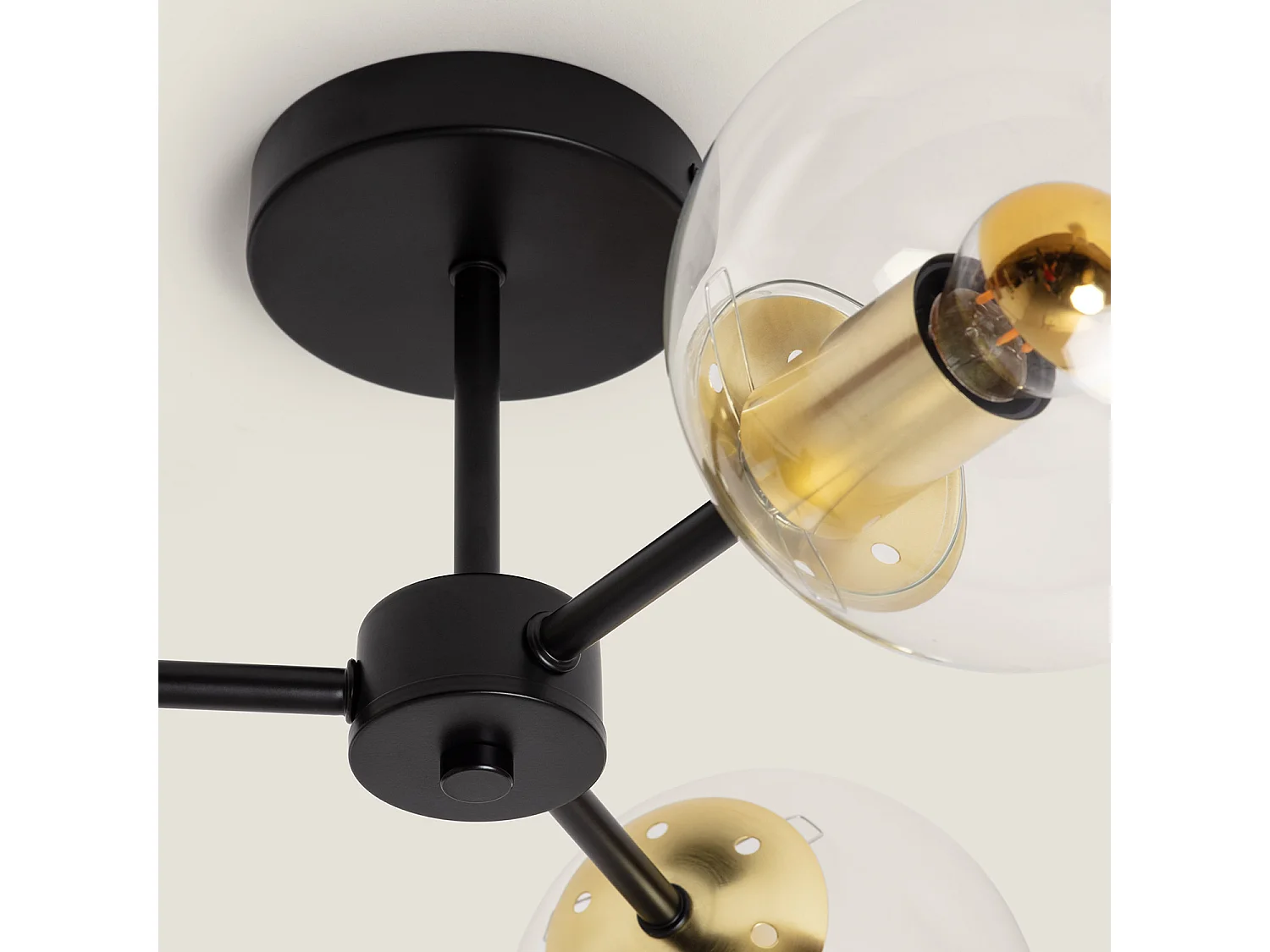 Lampada da Soffitto in Metallo e Vetro Wassily Gold 3 luci Nero