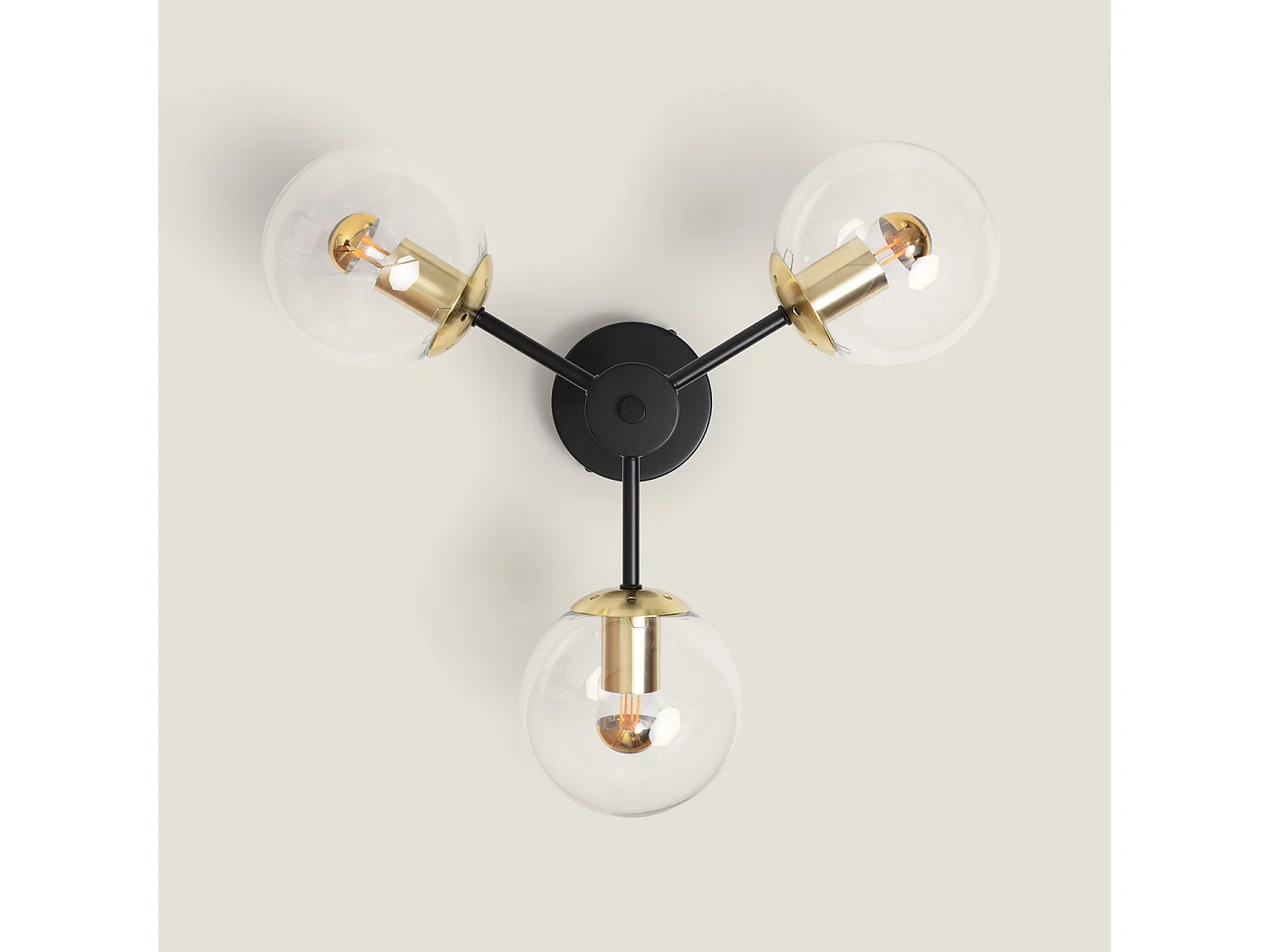 Lampada da Soffitto in Metallo e Vetro Wassily Gold 3 luci Nero