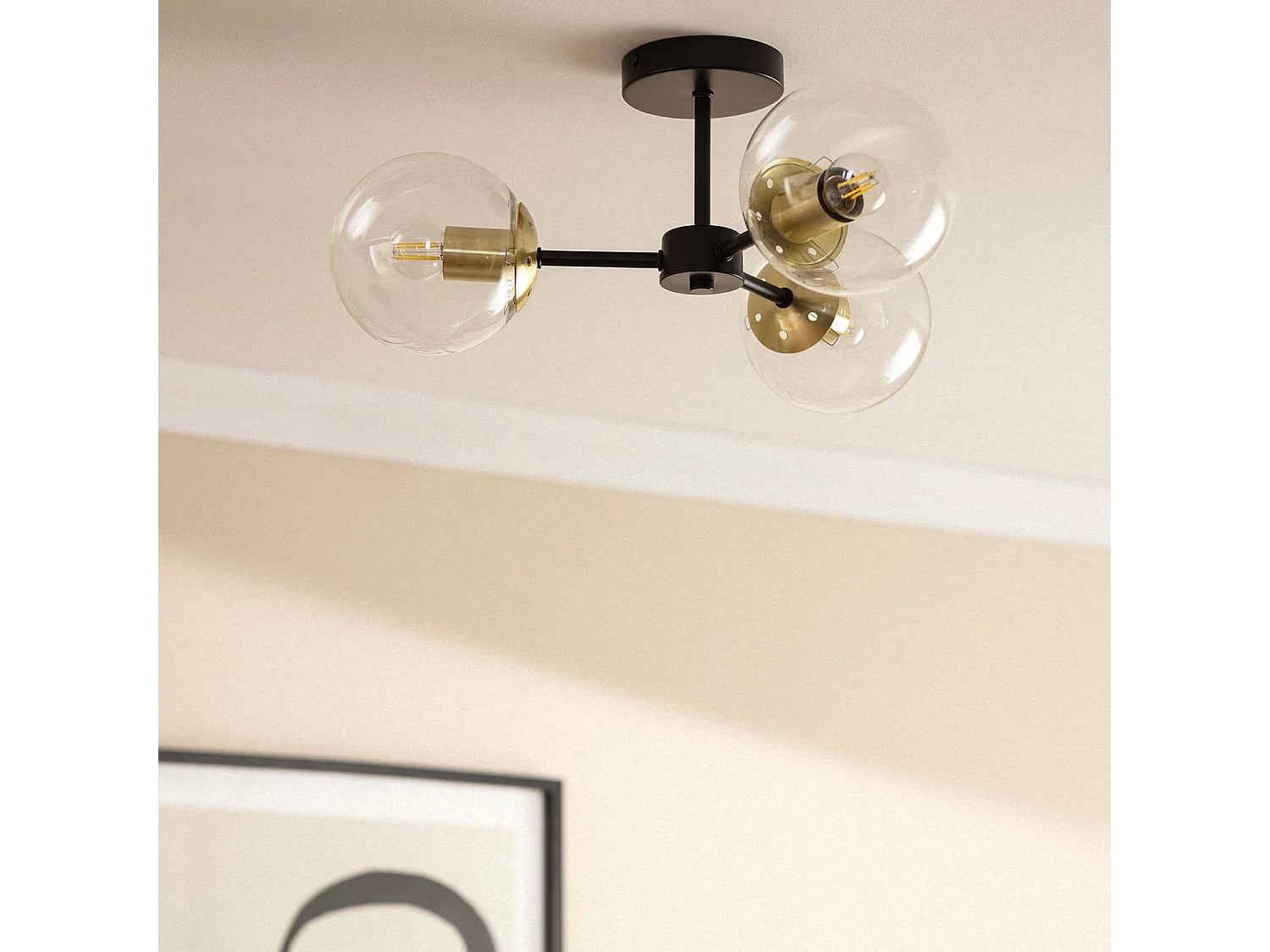 Lampada da Soffitto in Metallo e Vetro Wassily Gold 3 luci Nero