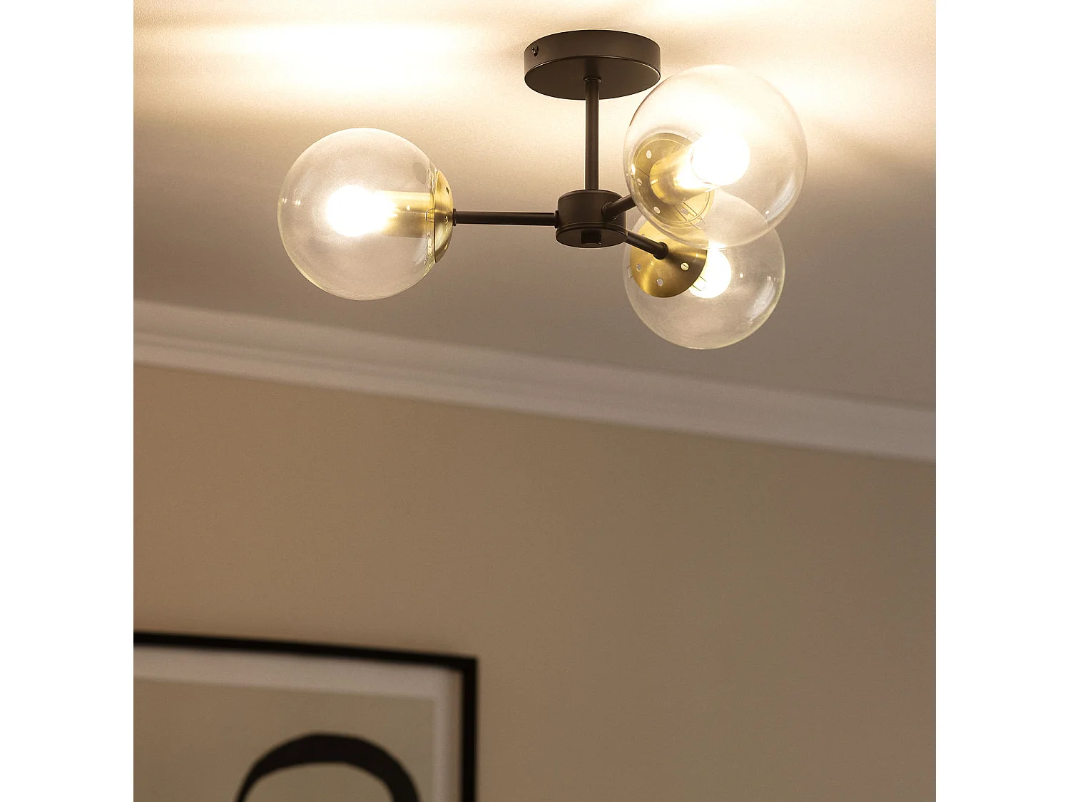 Lampada da Soffitto in Metallo e Vetro Wassily Gold 3 luci Nero