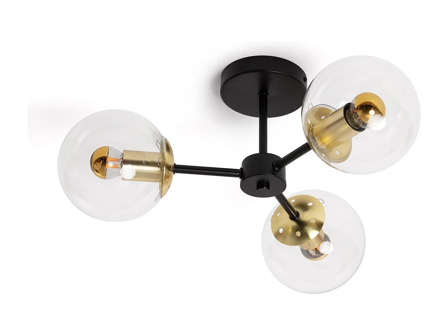 Lampada da Soffitto in Metallo e Vetro Wassily Gold 3 luci Nero