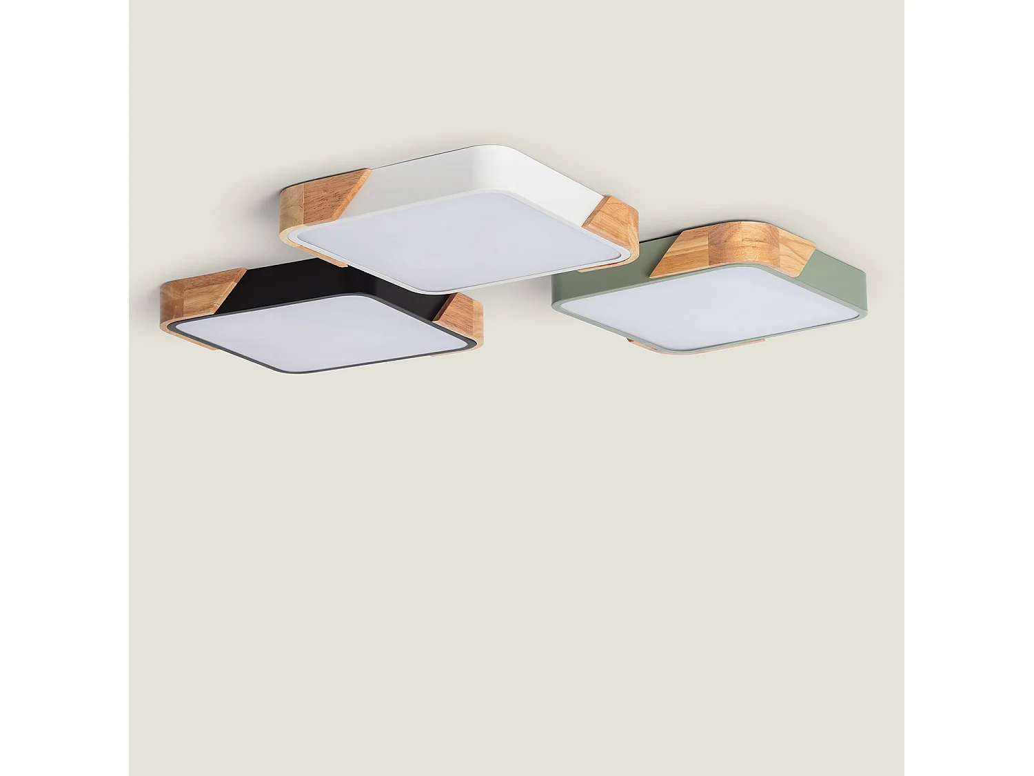 Plafoniera LED 18W Quadrata Legno 325x325 mm CCT Selezionabile Semi-Dari Nero