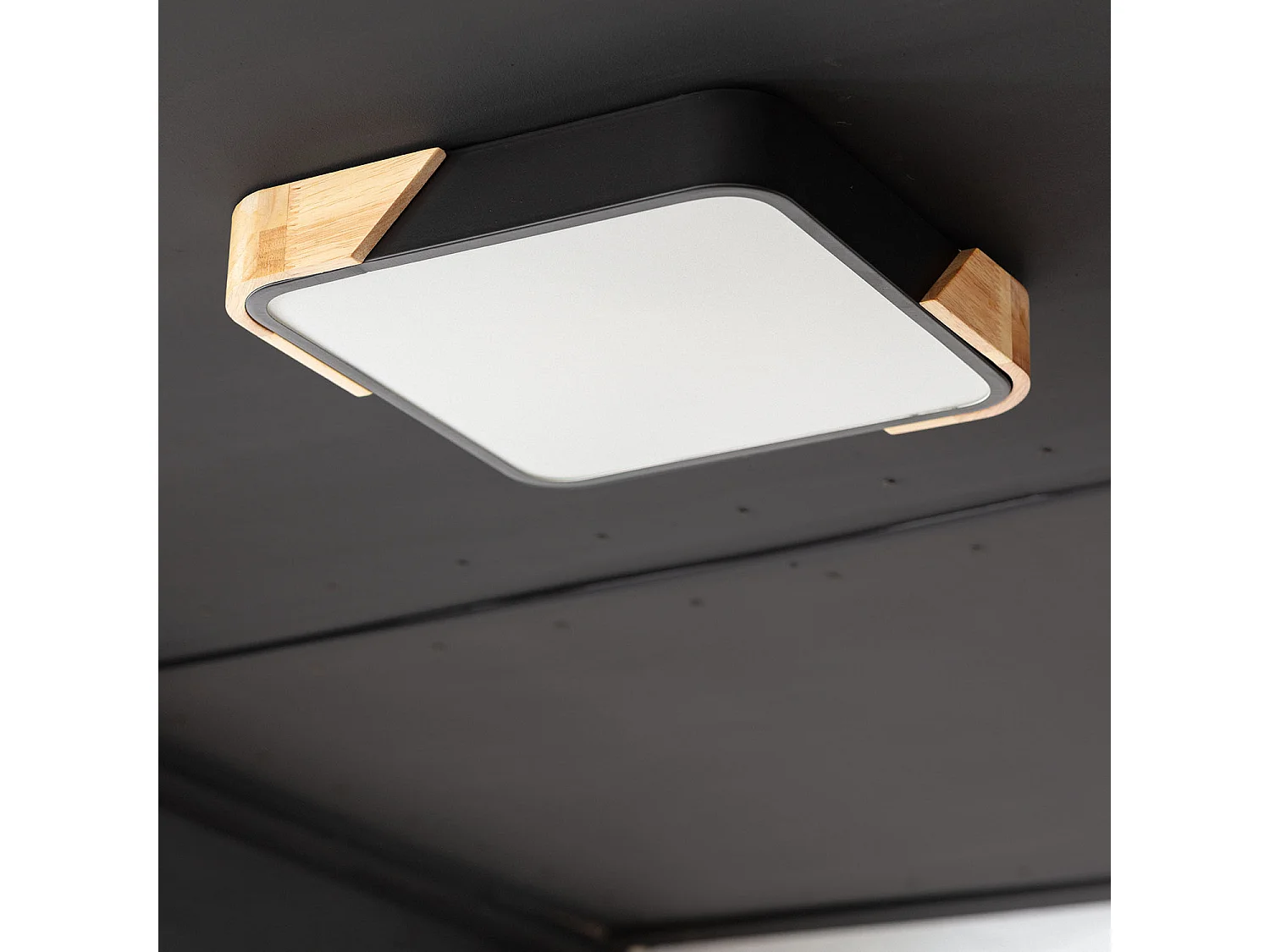 Plafoniera LED 18W Quadrata Legno 325x325 mm CCT Selezionabile Semi-Dari Nero