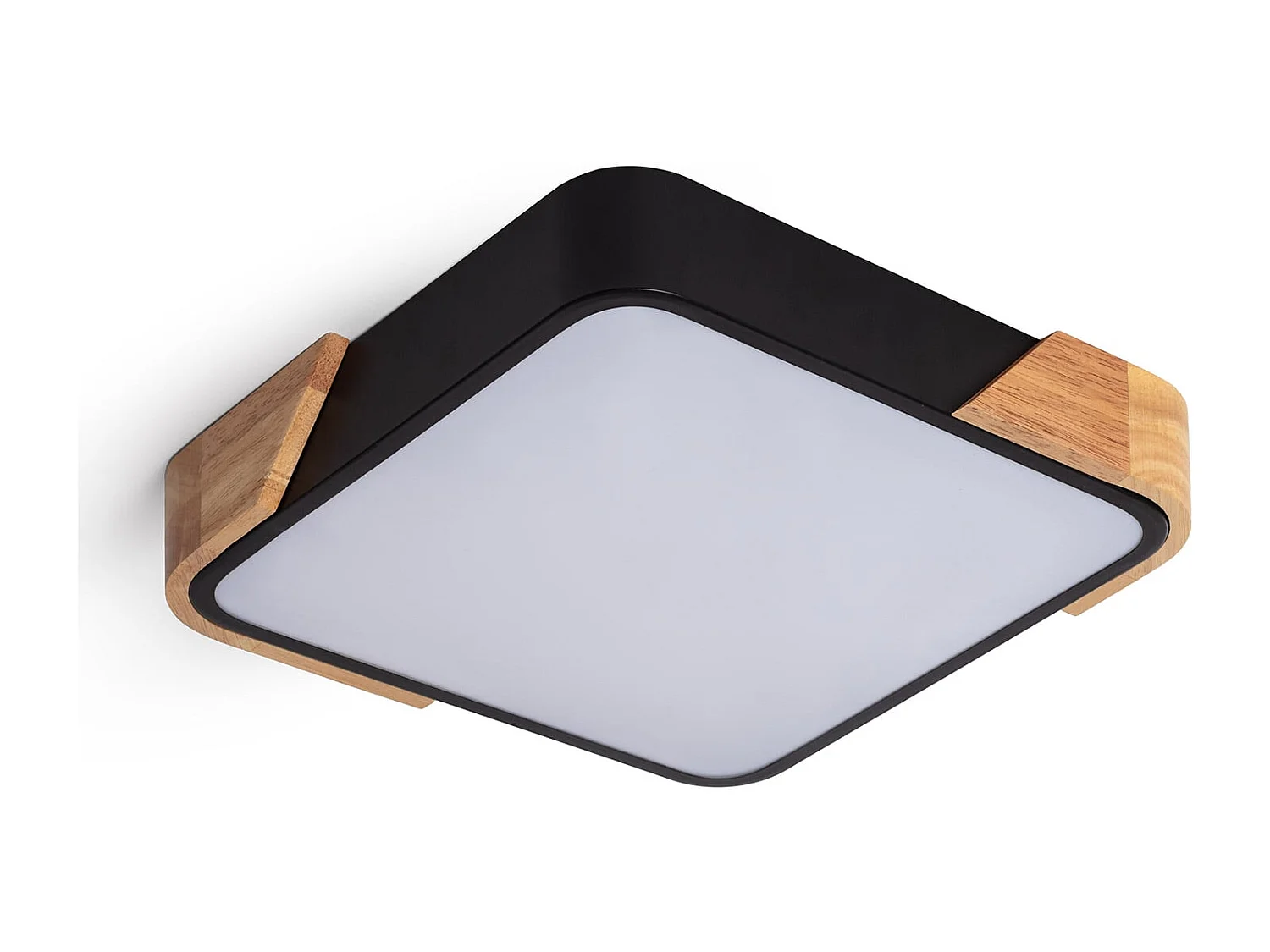 Plafoniera LED 18W Quadrata Legno 325x325 mm CCT Selezionabile Semi-Dari Nero