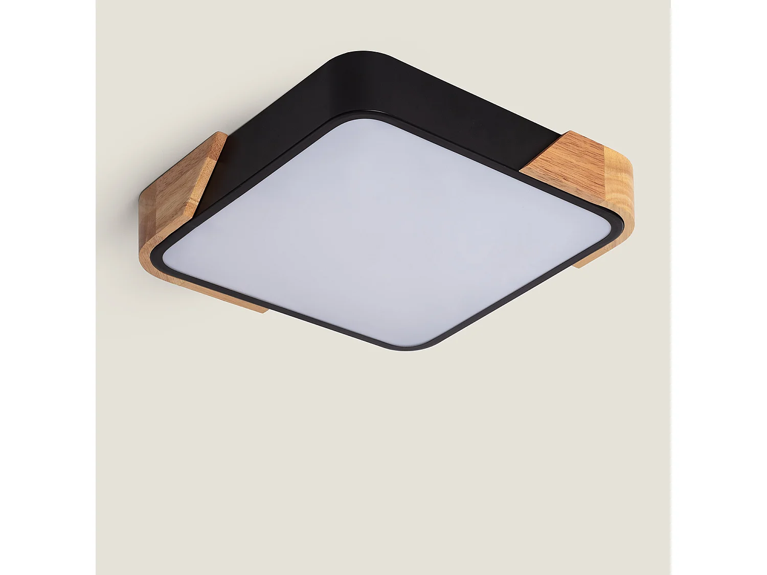 Plafoniera LED 18W Quadrata Legno 325x325 mm CCT Selezionabile Semi-Dari Nero