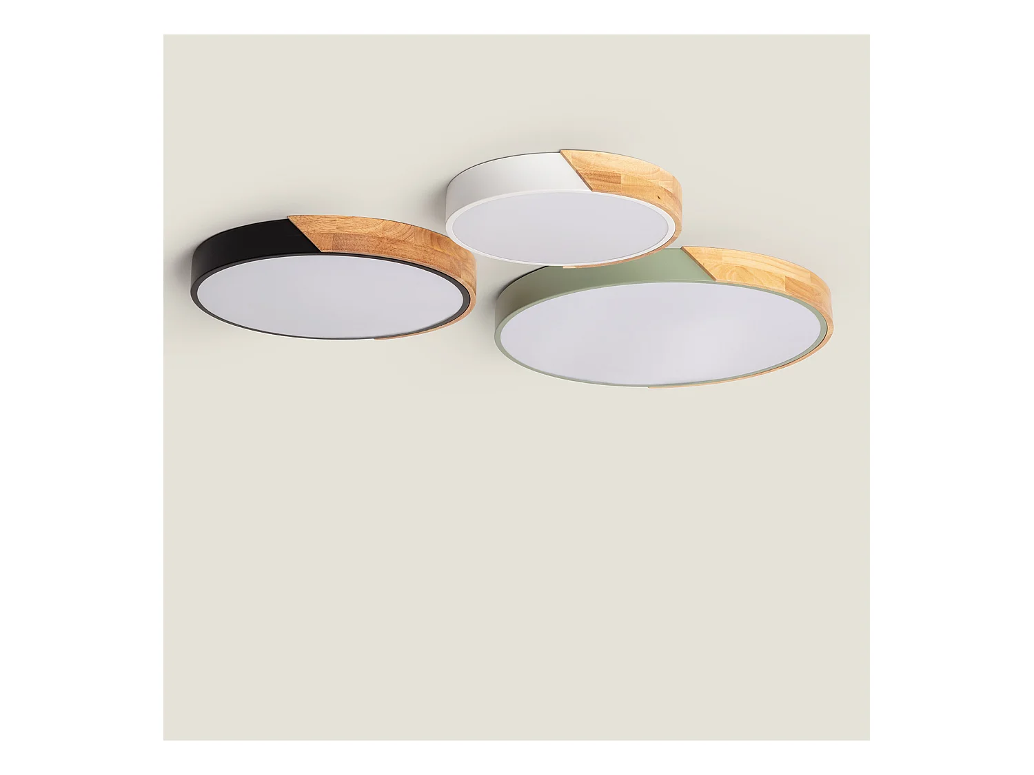 Plafoniera LED 36W Circolare Legno Ø500 mm CCT Selezionabile Semi-Dari Bianco