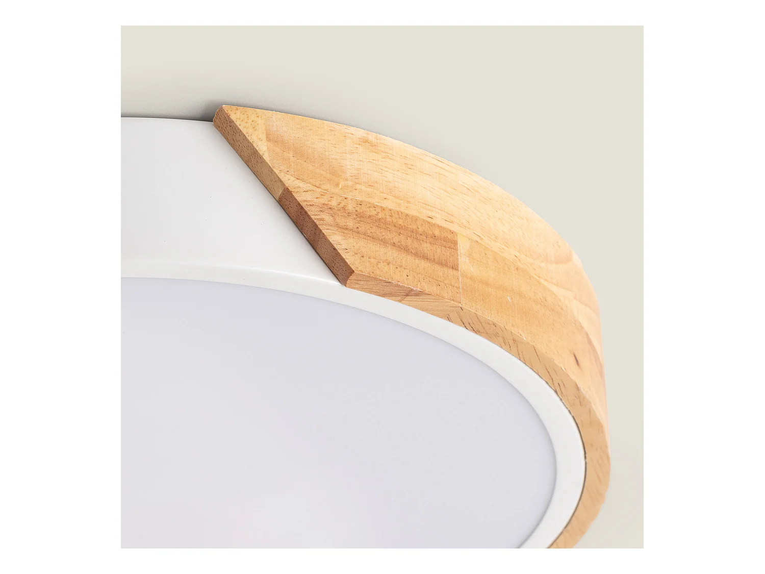 Plafoniera LED 36W Circolare Legno Ø500 mm CCT Selezionabile Semi-Dari Bianco