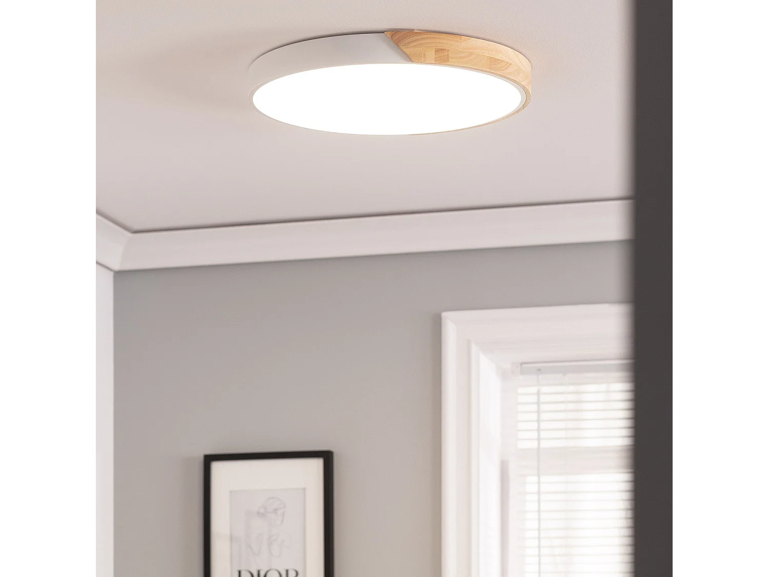 Plafoniera LED 36W Circolare Legno Ø500 mm CCT Selezionabile Semi-Dari Bianco