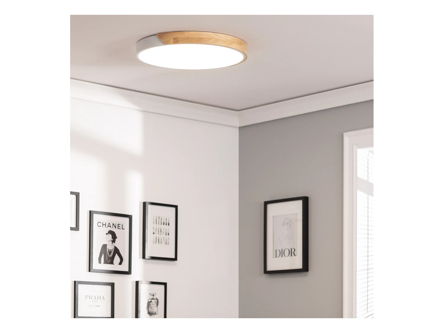 Plafoniera LED 36W Circolare Legno Ø500 mm CCT Selezionabile Semi-Dari Bianco