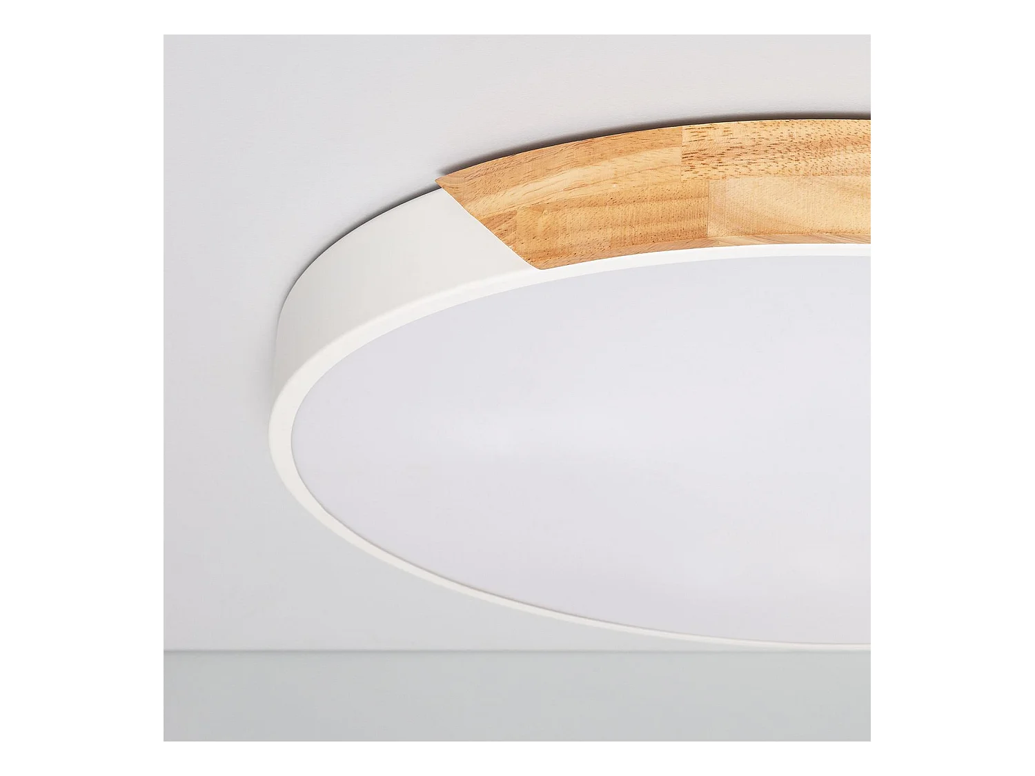 Plafoniera LED 36W Circolare Legno Ø500 mm CCT Selezionabile Semi-Dari Bianco