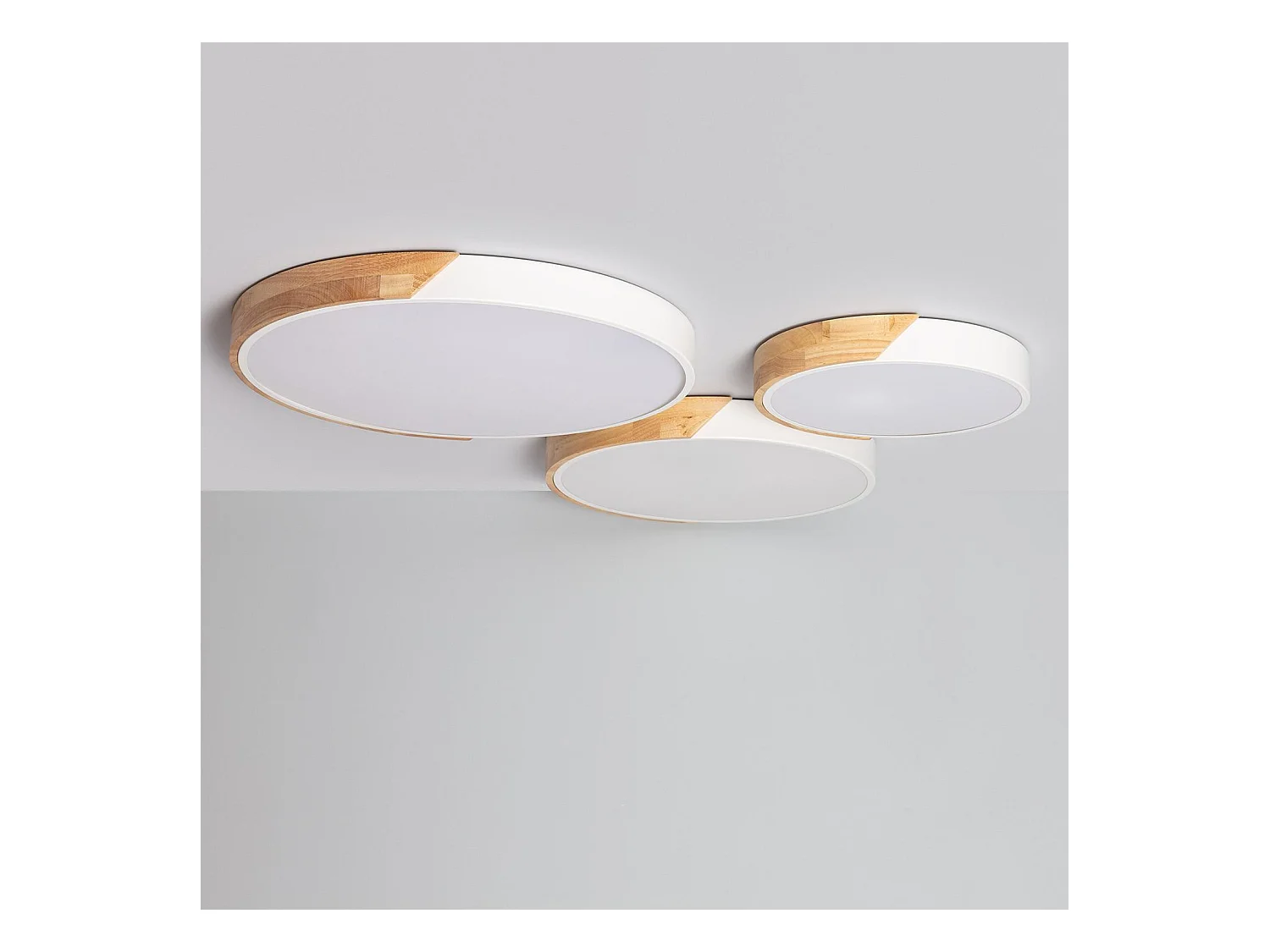 Plafoniera LED 36W Circolare Legno Ø500 mm CCT Selezionabile Semi-Dari Bianco