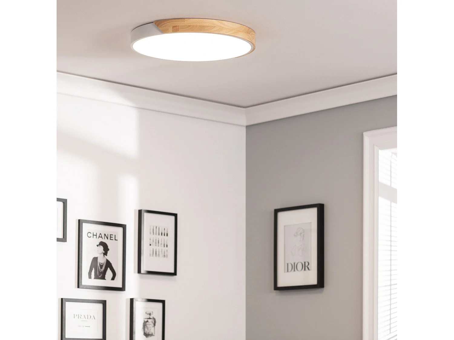 Plafoniera LED 36W Circolare Legno Ø500 mm CCT Selezionabile Semi-Dari Bianco