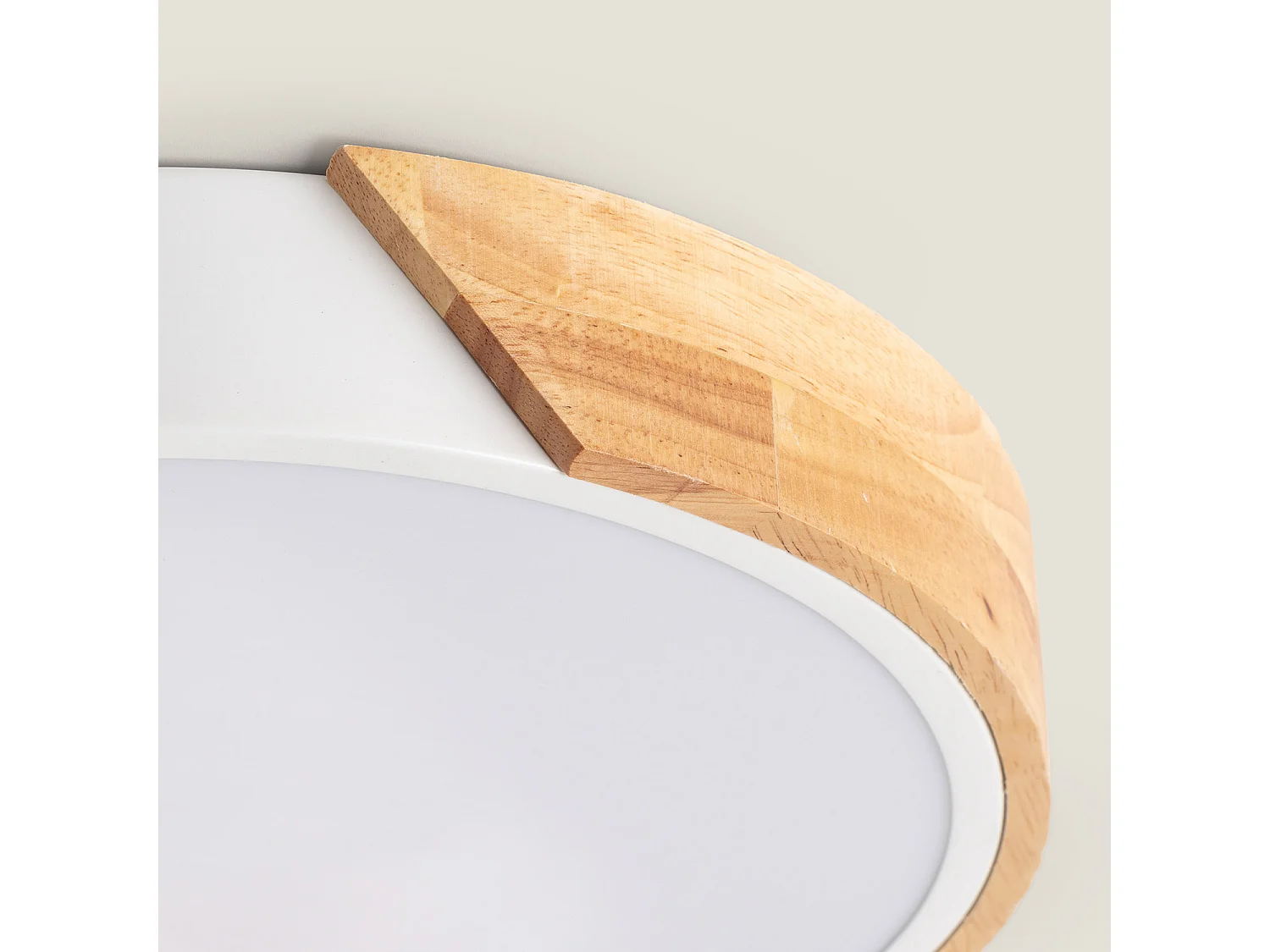 Plafoniera LED 36W Circolare Legno Ø500 mm CCT Selezionabile Semi-Dari Bianco