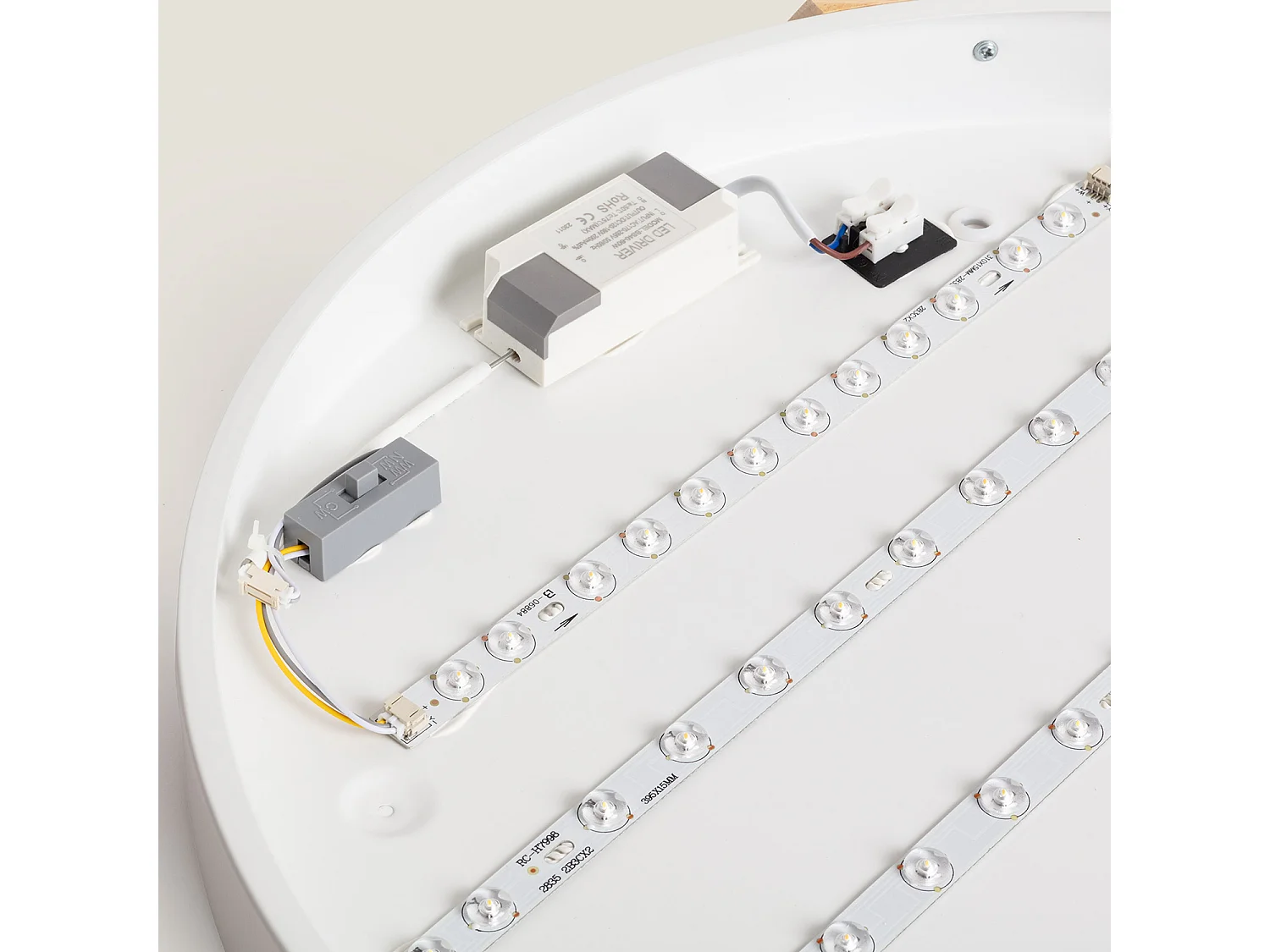 Plafoniera LED 36W Circolare Legno Ø500 mm CCT Selezionabile Semi-Dari Bianco