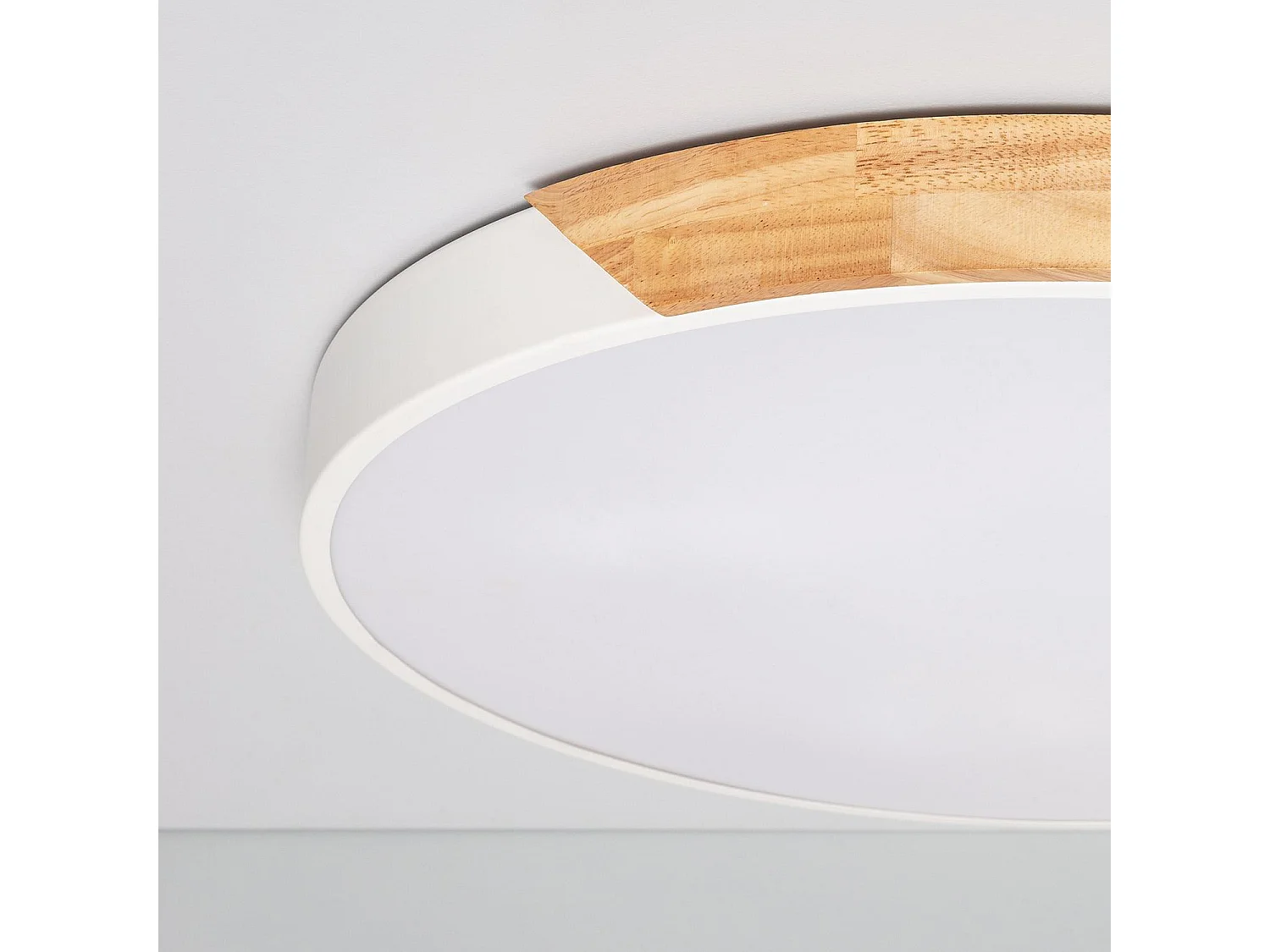 Plafoniera LED 36W Circolare Legno Ø500 mm CCT Selezionabile Semi-Dari Bianco