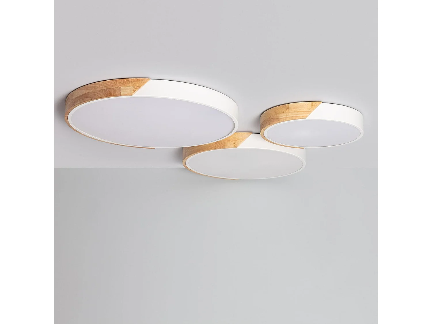 Plafoniera LED 36W Circolare Legno Ø500 mm CCT Selezionabile Semi-Dari Bianco