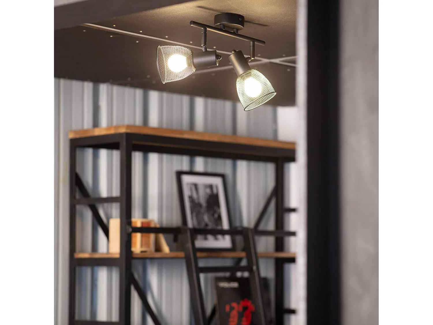 Lámpara de Techo Orientable Aluminio 2 Focos Grid Negro