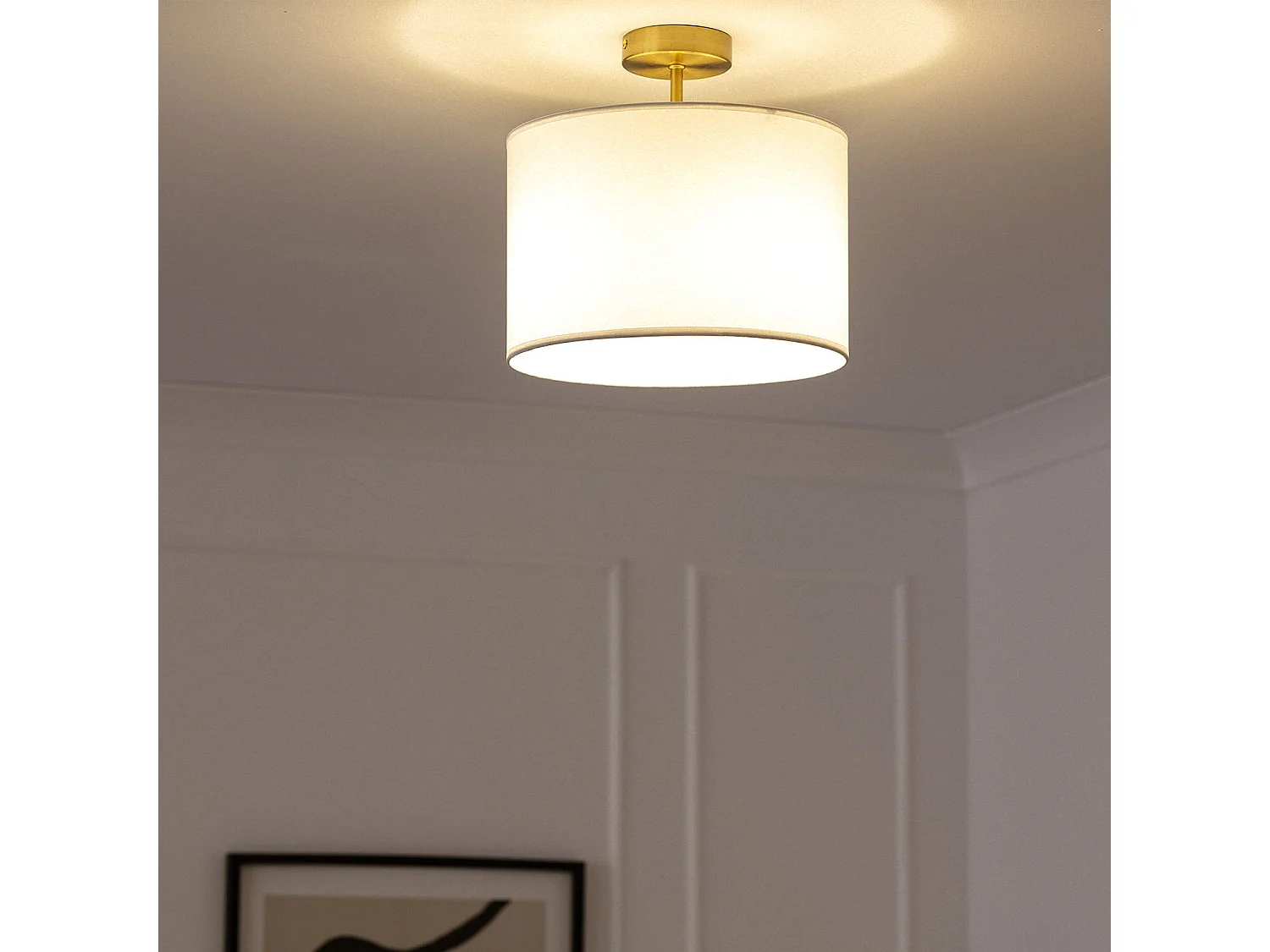 Plafonnier Métal et Tissu Austen Blanc