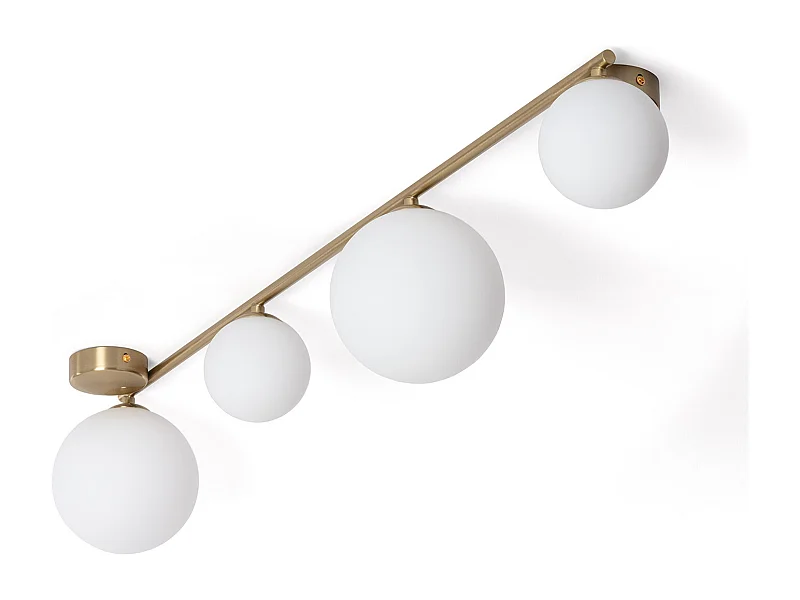 Lampadario in Metallo e Vetro Moonlight Brass 4 punti luce Bianco
