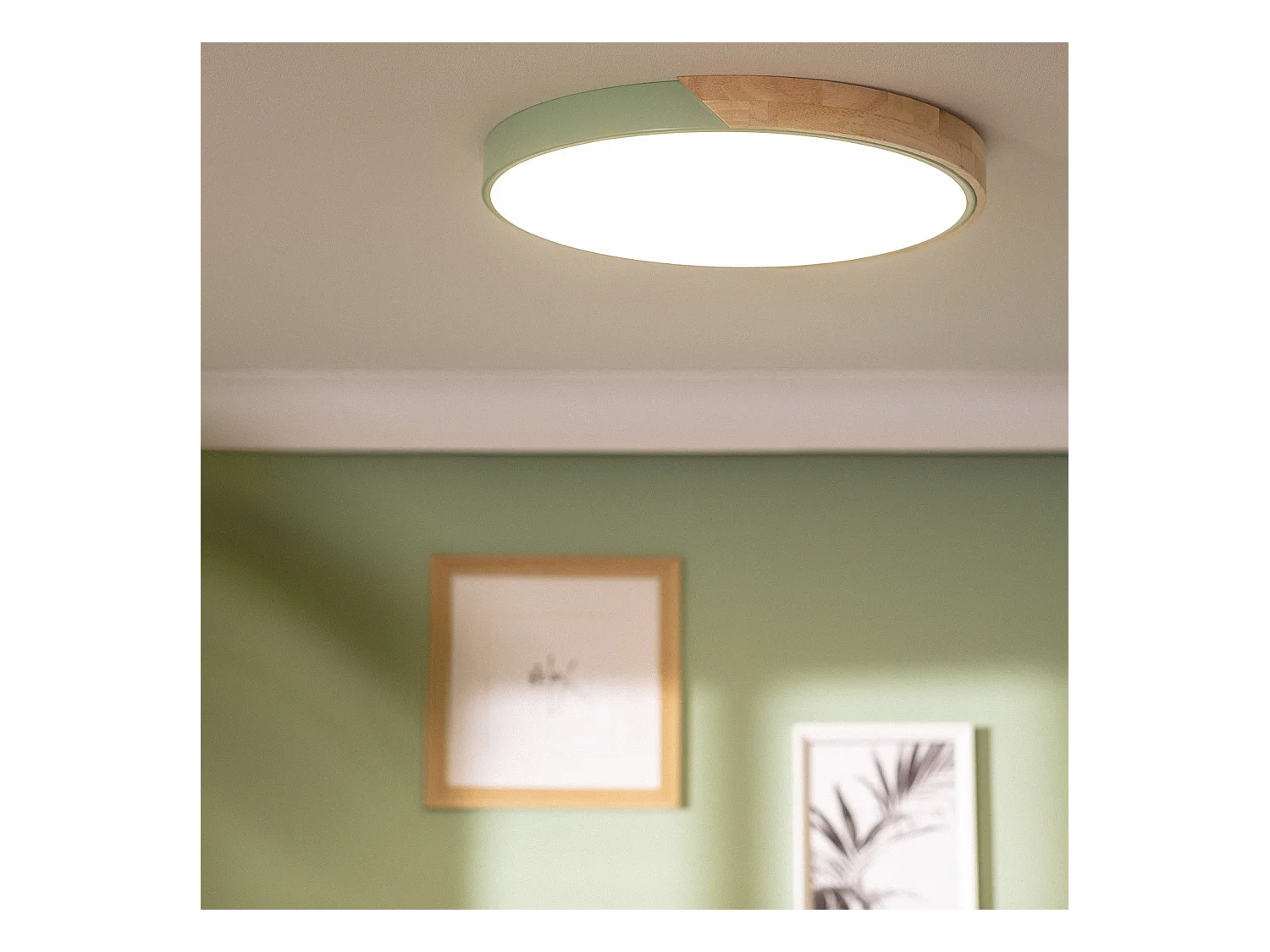 Plafoniera LED 36W Circolare Legno Ø500 mm CCT Selezionabile Semi-Dari Verde