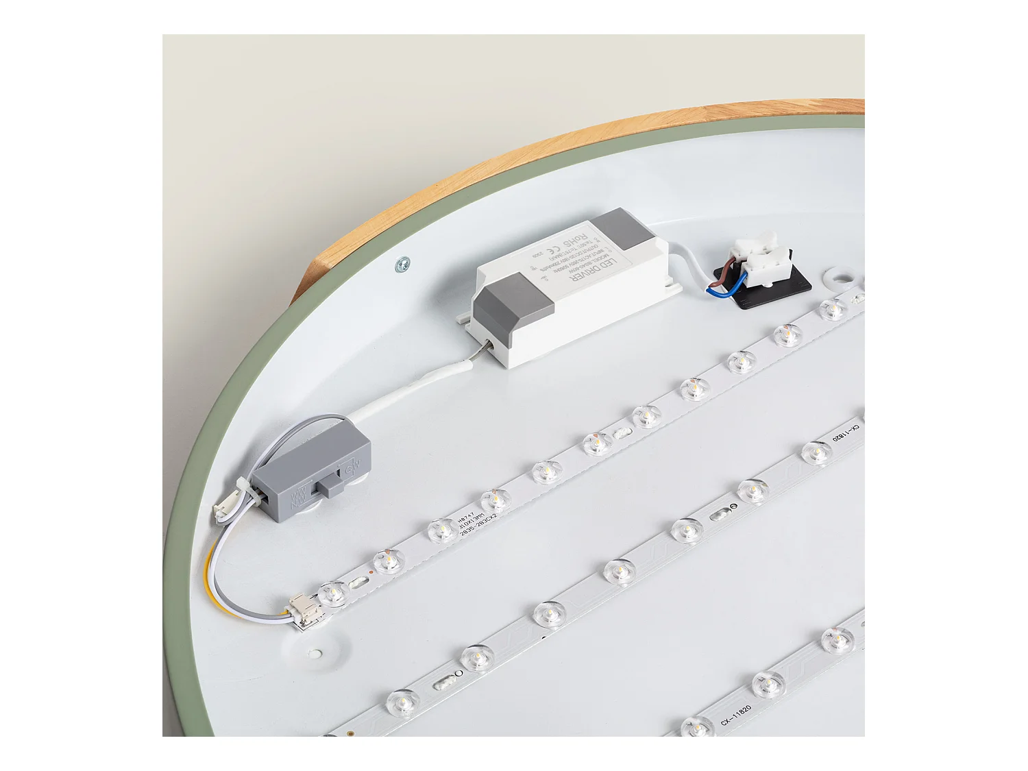 Plafoniera LED 36W Circolare Legno Ø500 mm CCT Selezionabile Semi-Dari Verde