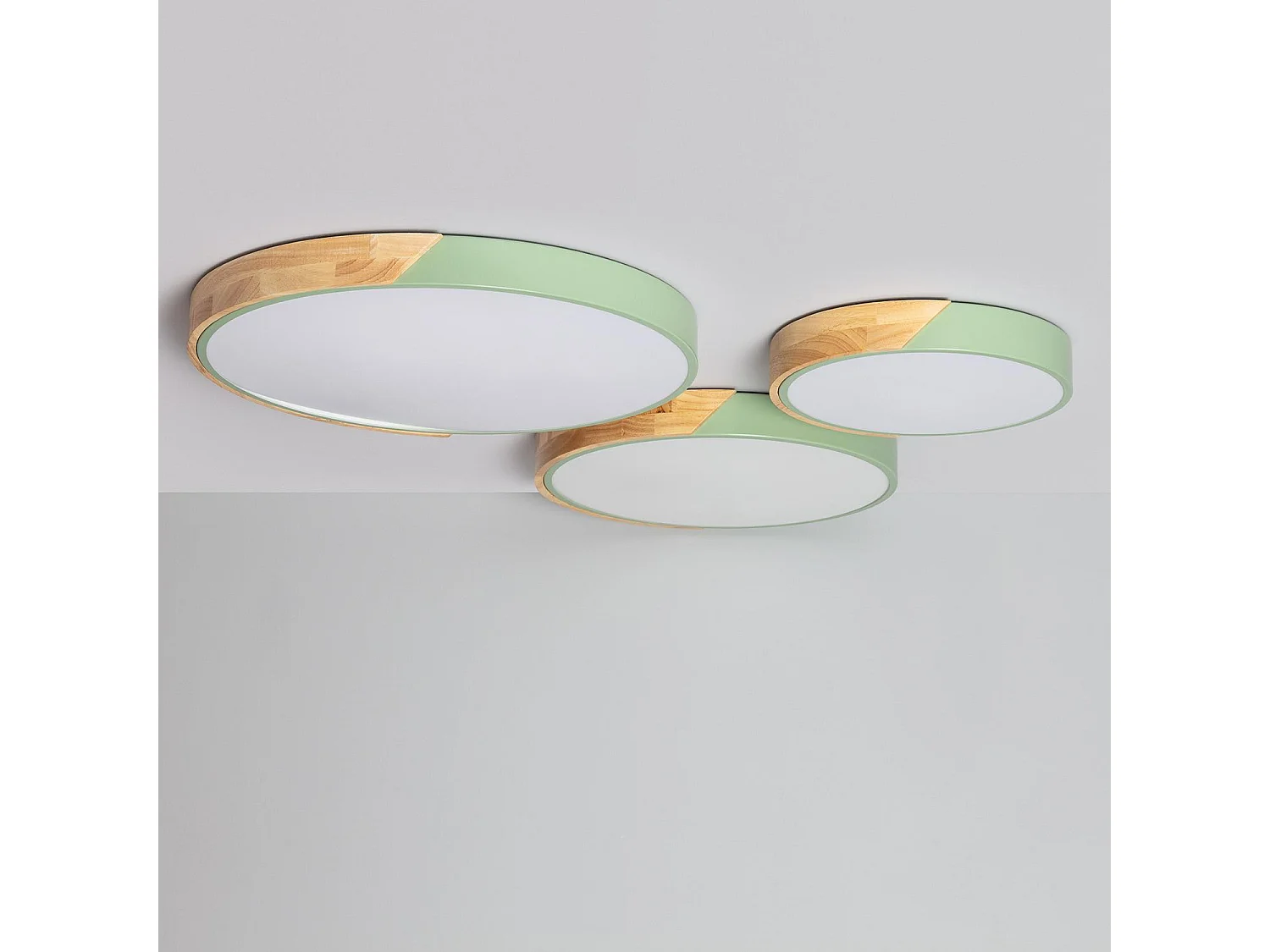 Plafoniera LED 36W Circolare Legno Ø500 mm CCT Selezionabile Semi-Dari Verde