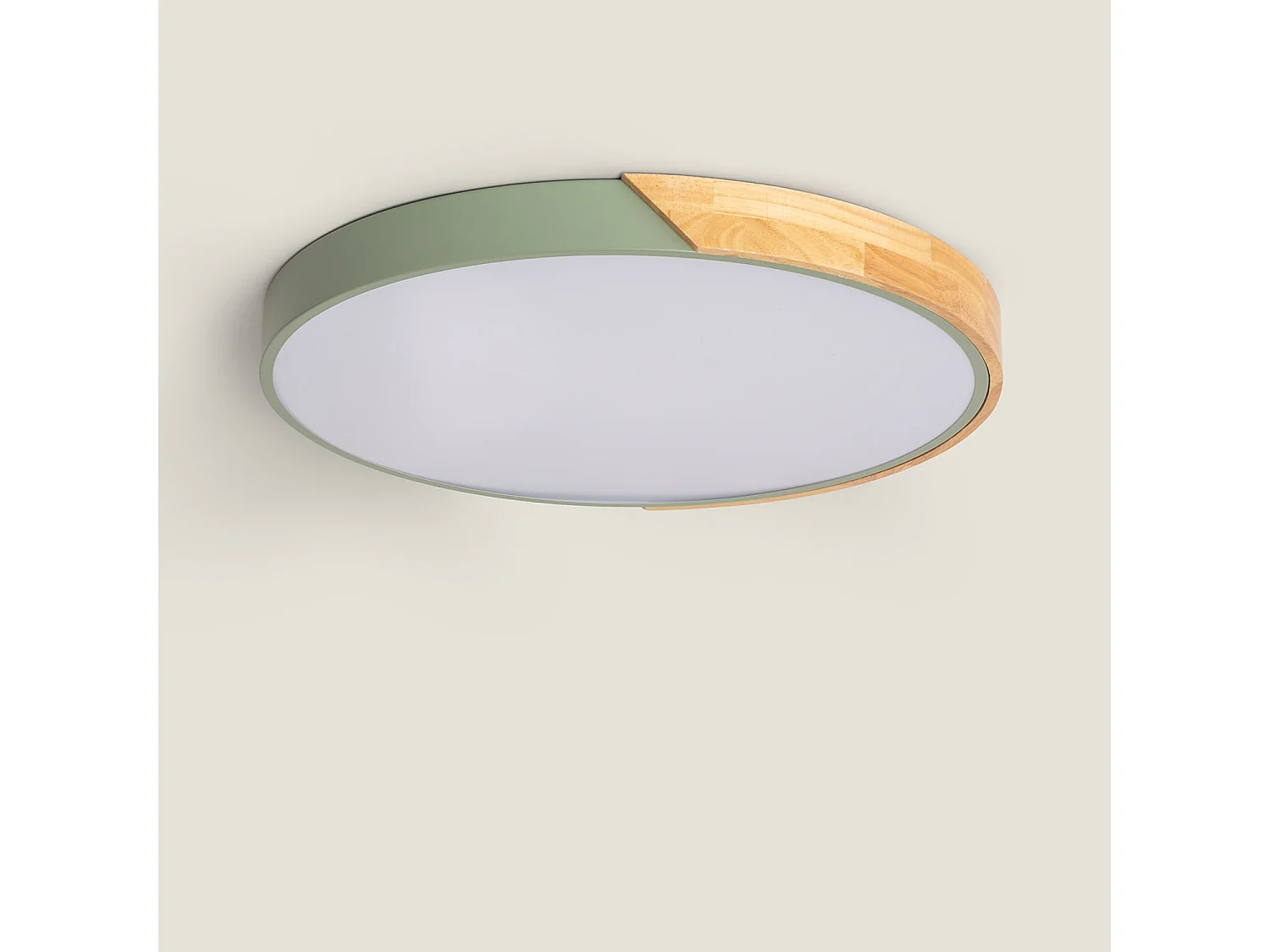Plafonnier LED Rond Bois 36W CCT Sélectionnable Semi-Dari Ø500 mm Vert