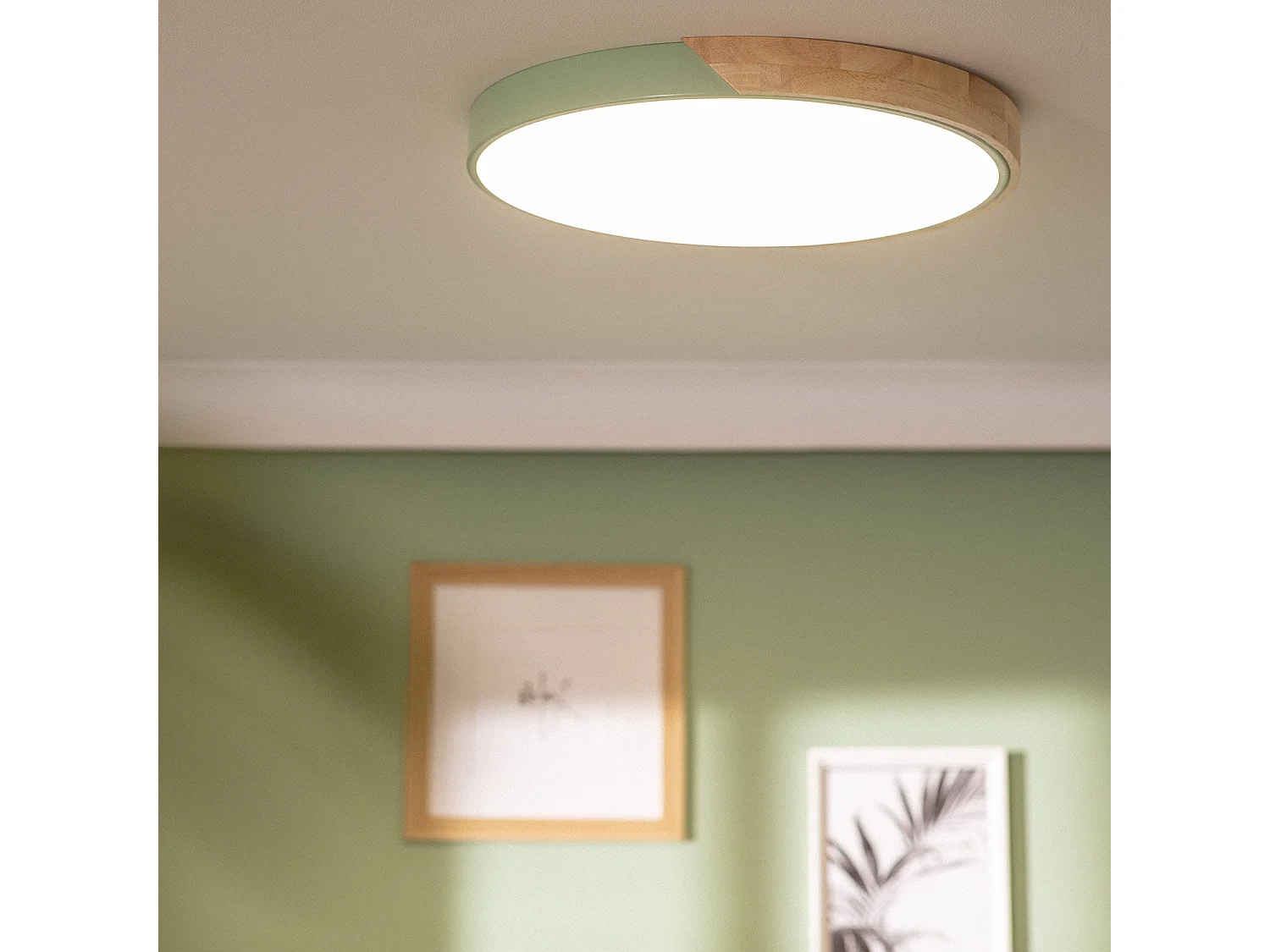 Plafonnier LED Rond Bois 36W CCT Sélectionnable Semi-Dari Ø500 mm Vert