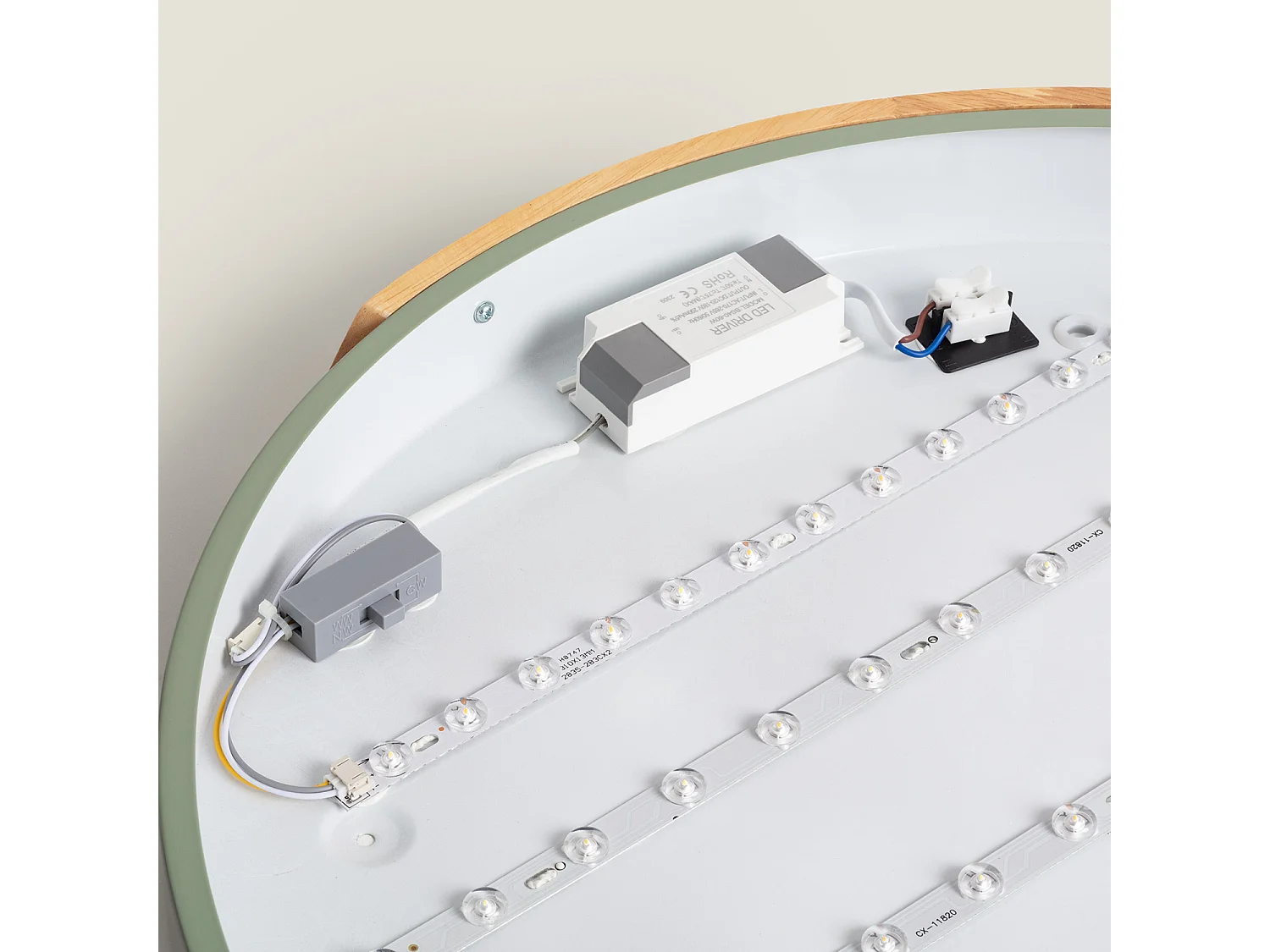 Plafonnier LED Rond Bois 36W CCT Sélectionnable Semi-Dari Ø500 mm Vert