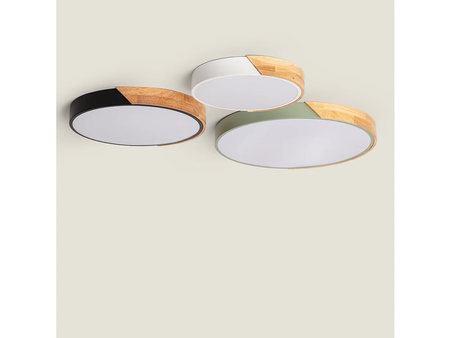 Plafonnier LED Rond Bois 36W CCT Sélectionnable Semi-Dari Ø500 mm Vert