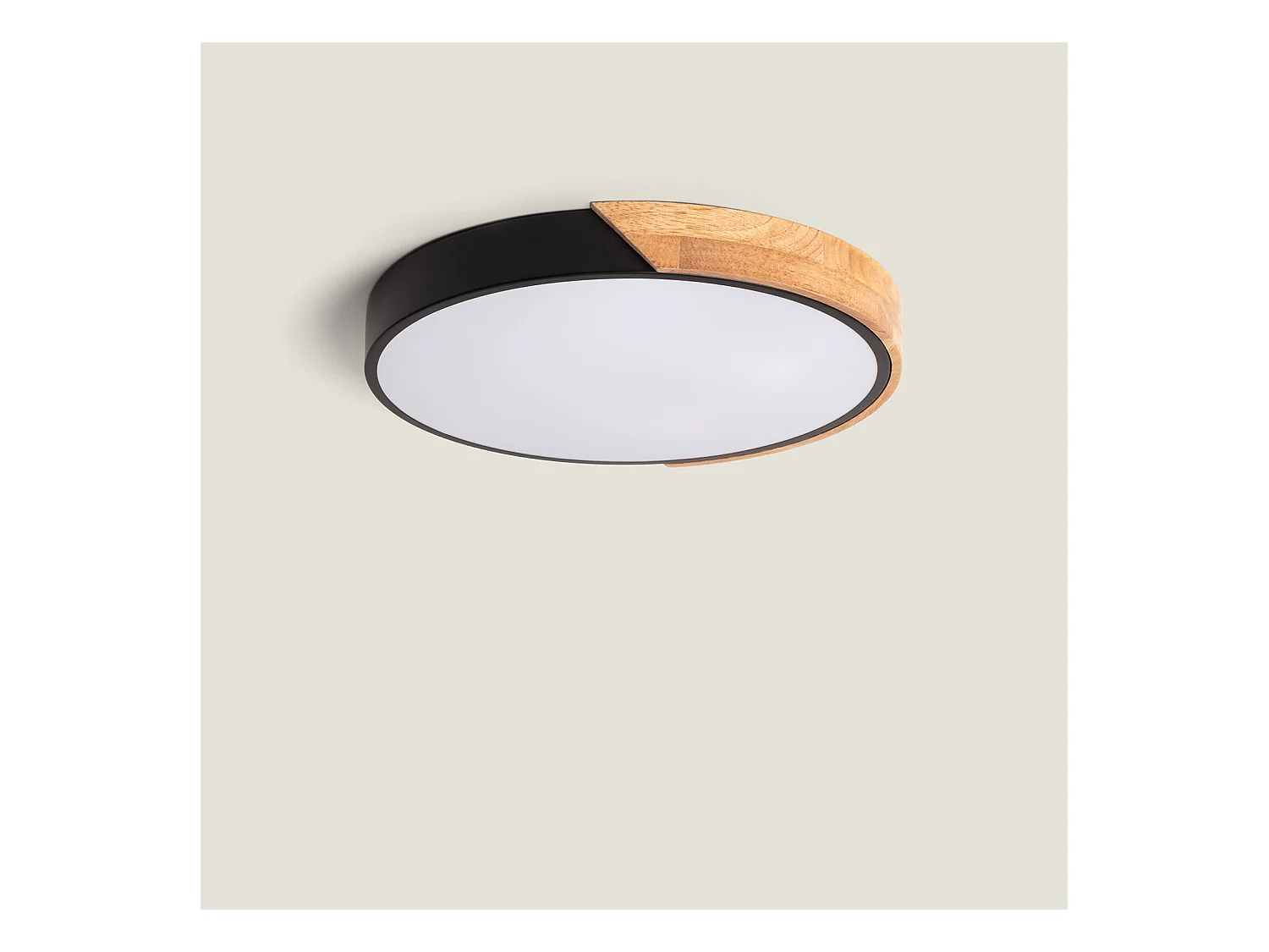 Plafoniera LED 24W Circolare Legno CCT Selezionabile Ø418 mm Semi-Dari Nero