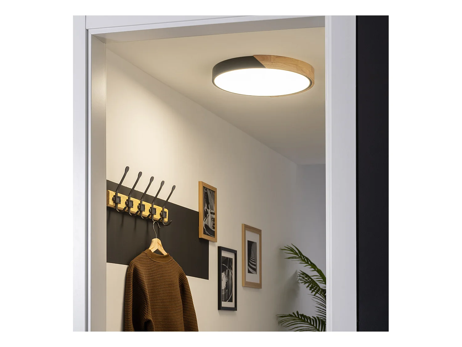 Plafoniera LED 24W Circolare Legno CCT Selezionabile Ø418 mm Semi-Dari Nero