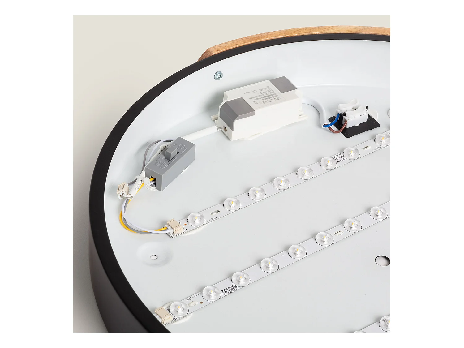 Plafoniera LED 24W Circolare Legno CCT Selezionabile Ø418 mm Semi-Dari Nero