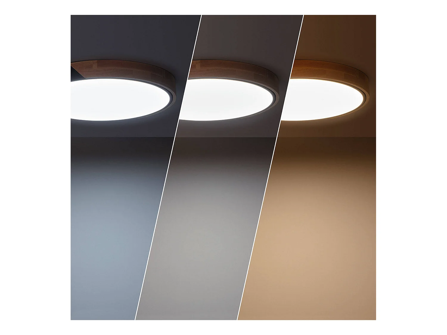 Plafoniera LED 24W Circolare Legno CCT Selezionabile Ø418 mm Semi-Dari Nero