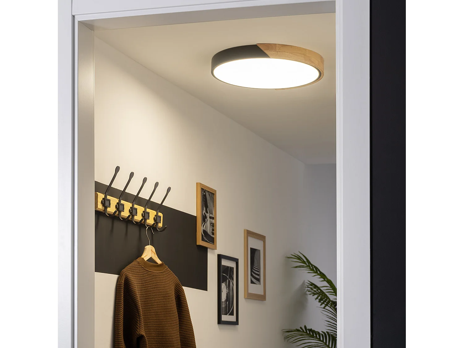 Plafonnier LED Rond Bois 24W CCT Sélectionnable Semi-Dari Ø418 mm Noir