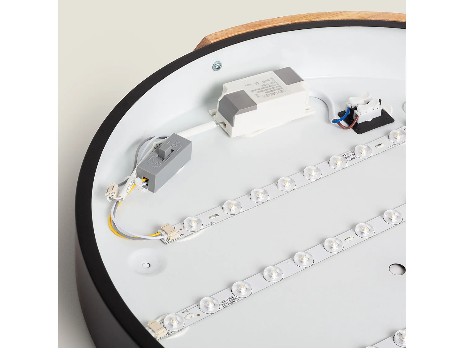 Plafonnier LED Rond Bois 24W CCT Sélectionnable Semi-Dari Ø418 mm Noir