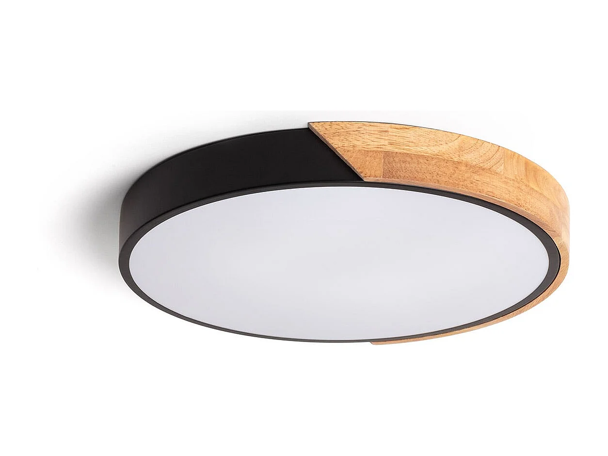 Plafón LED 24W Circular Madera y Aluminio Ø418 mm CCT Seleccionable Semi-Dari Negro