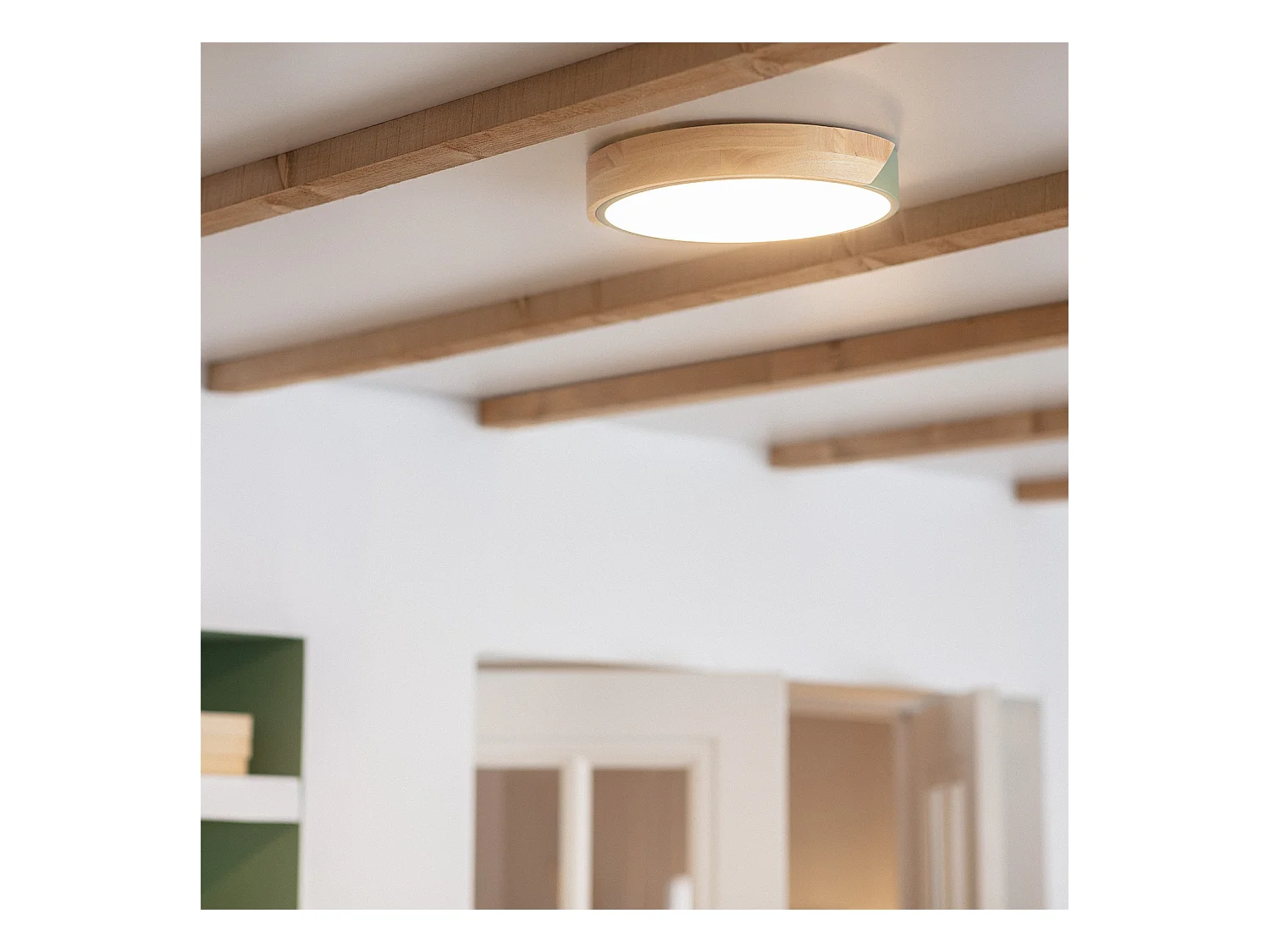 Plafonnier LED Rond Bois 18W CCT Sélectionnable Semi-Dari Ø320 mm Vert
