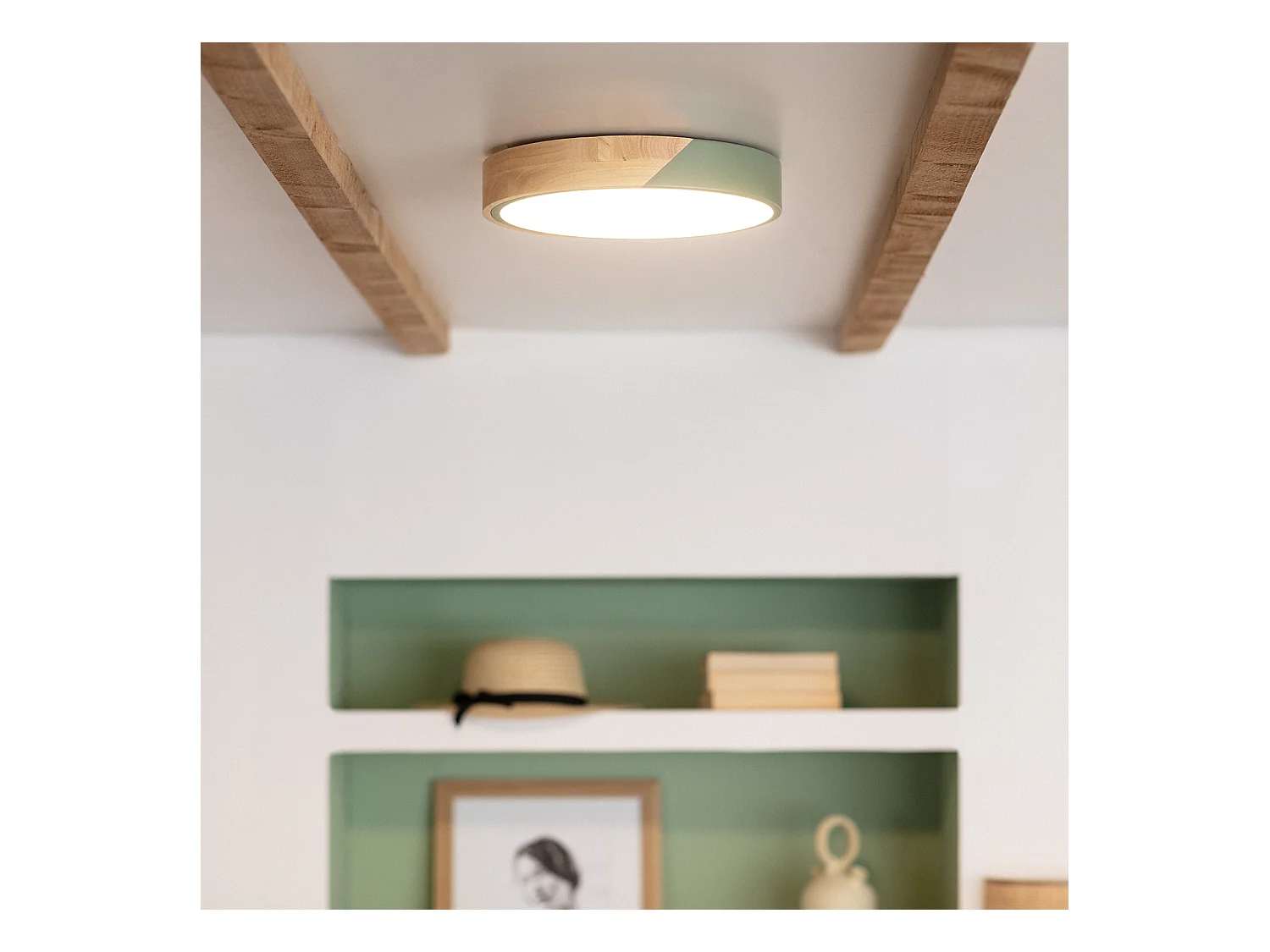 Plafonnier LED Rond Bois 18W CCT Sélectionnable Semi-Dari Ø320 mm Vert