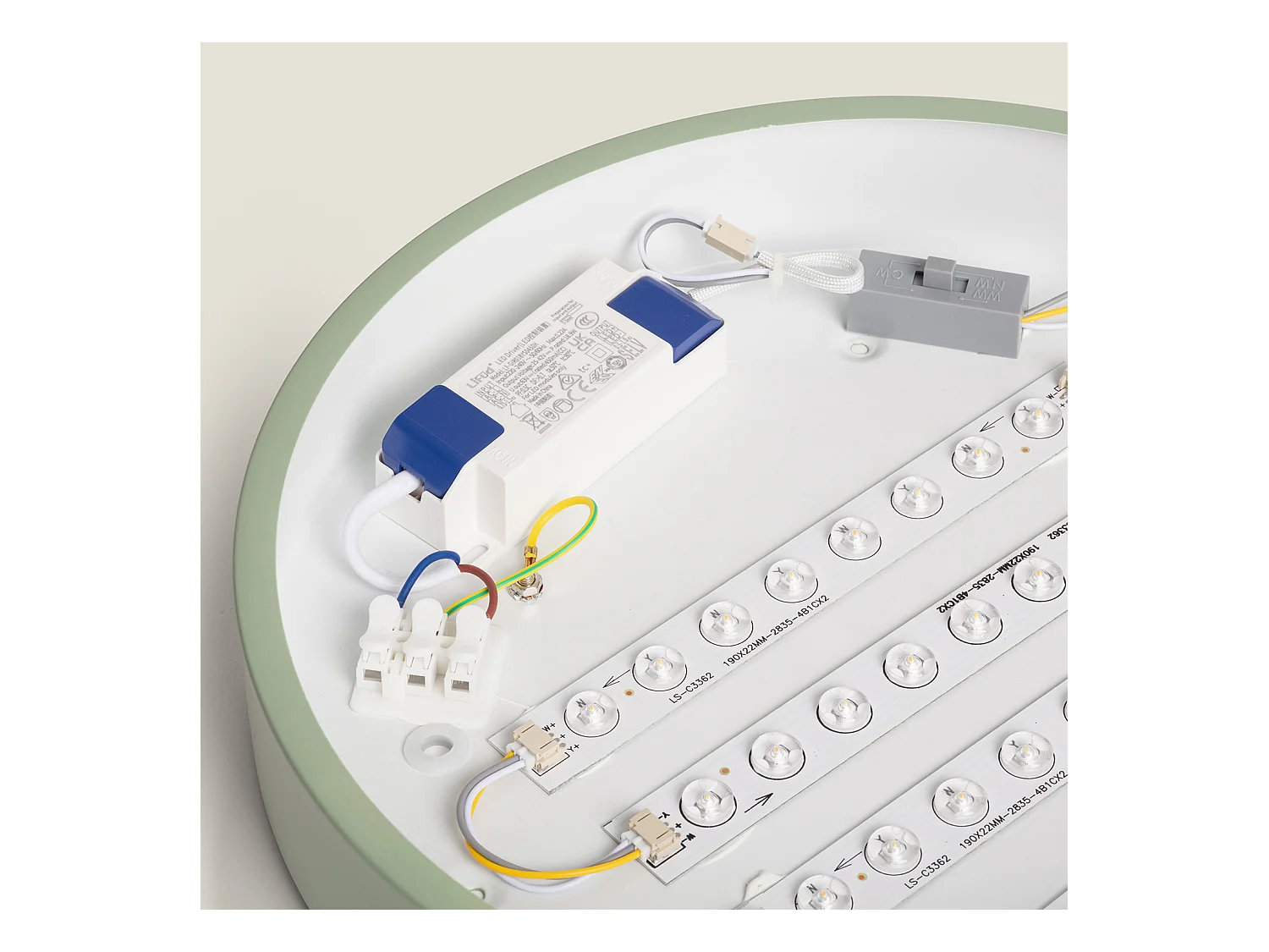 Plafonnier LED Rond Bois 18W CCT Sélectionnable Semi-Dari Ø320 mm Vert