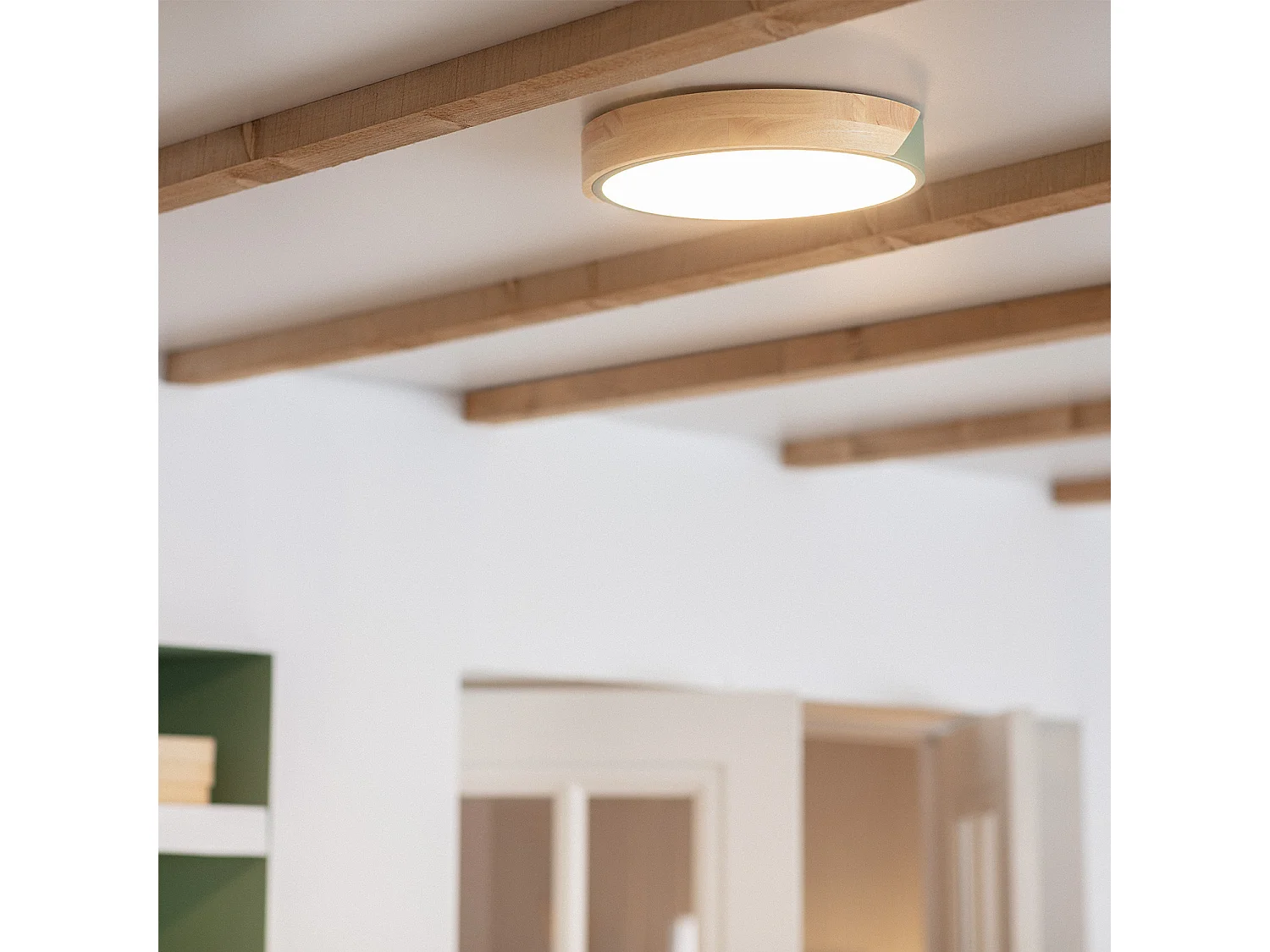 Plafón LED 18W Circular Madera Ø320 mm CCT Seleccionable Semi-Dari Verde