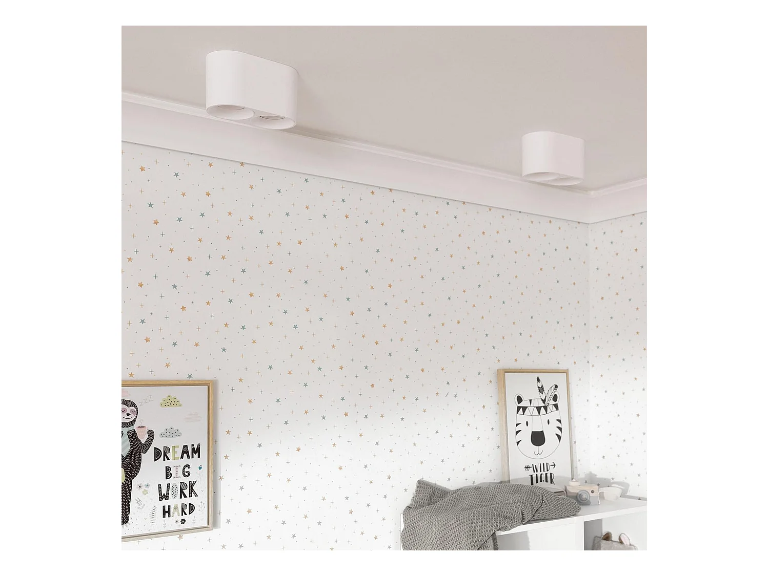 Plafonnier Space Double Blanc avec Ampoule GU10  6000K Blanc froid