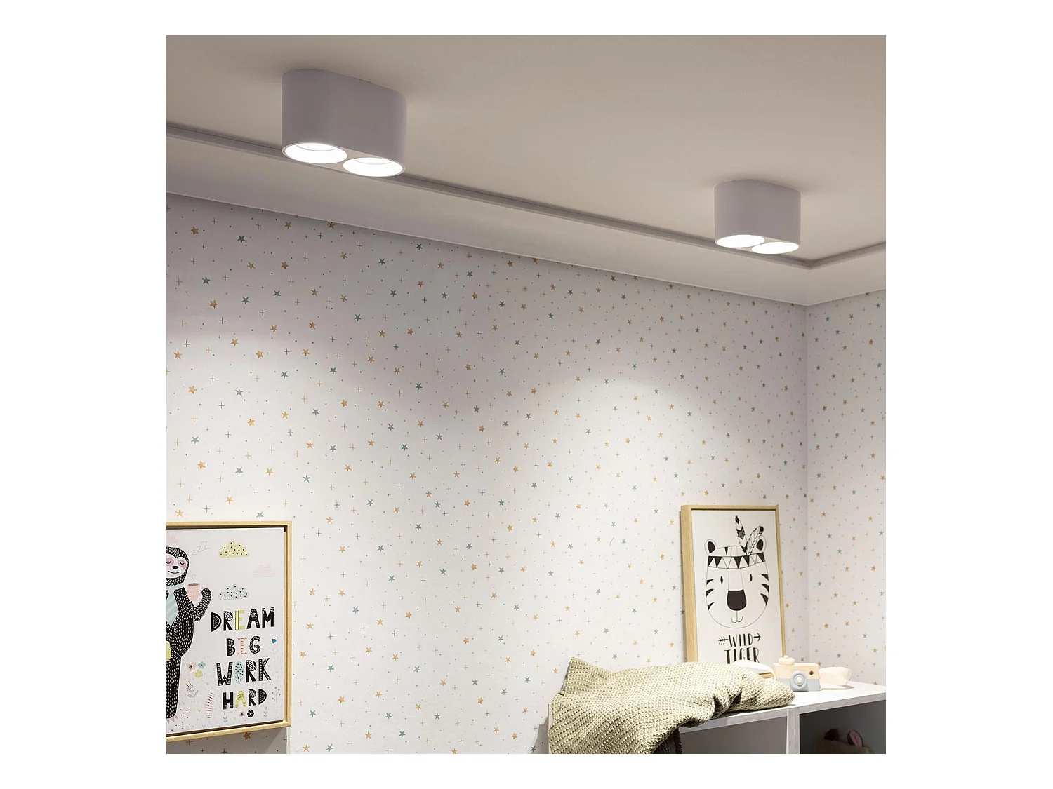 Plafonnier Space Double Blanc avec Ampoule GU10  6000K Blanc froid