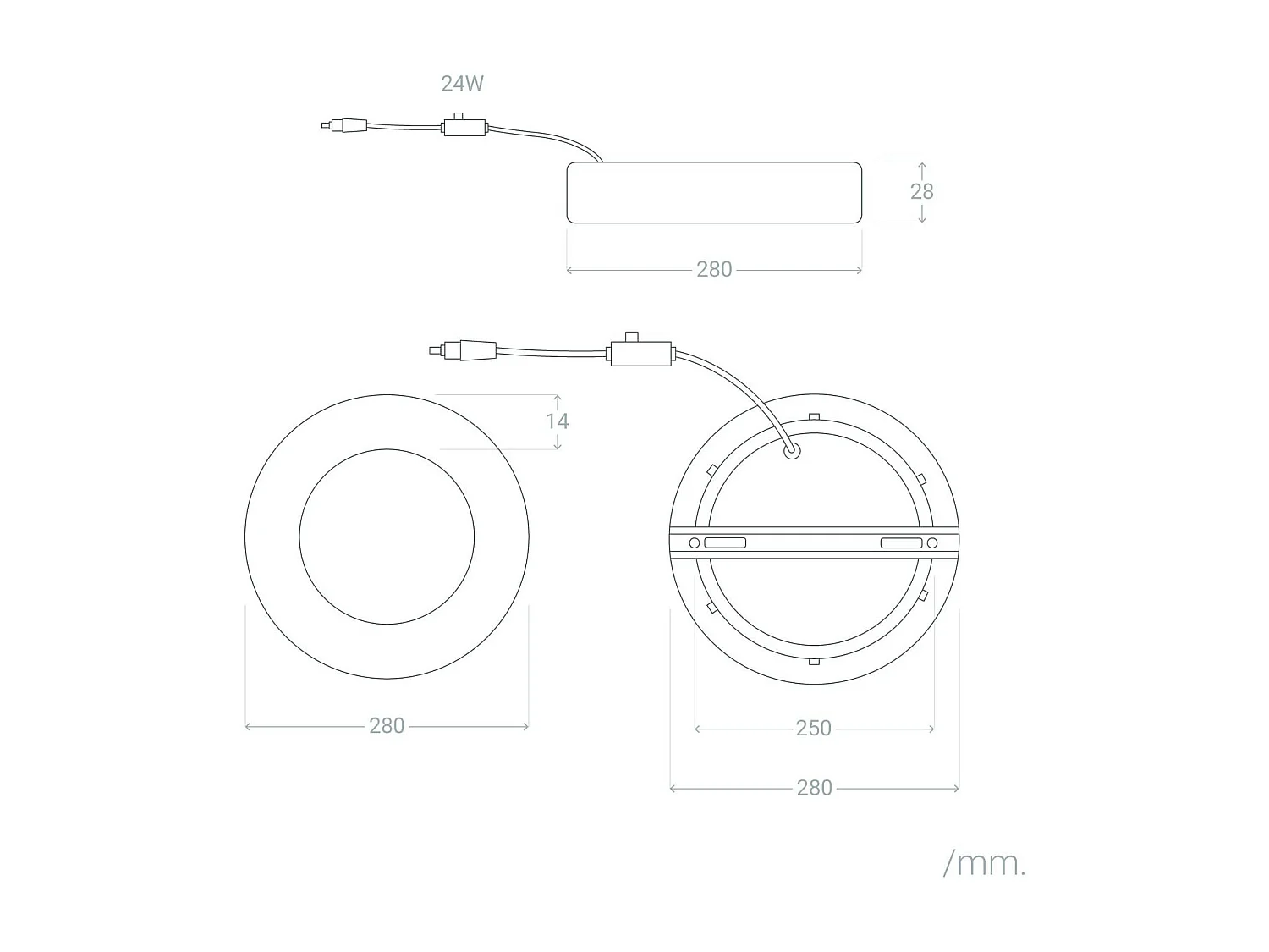 Plafonnier LED 24W Rond Aluminium Ø280 mm Slim CCT Sélectionnable Galán SwitchDimm Blanc