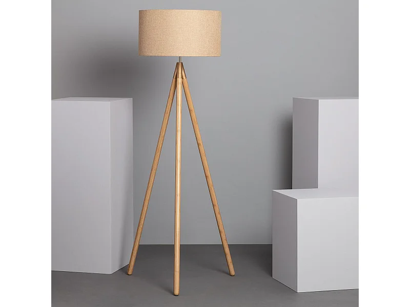 Lámpara de Pie de Madera y Tela Wolby Beige