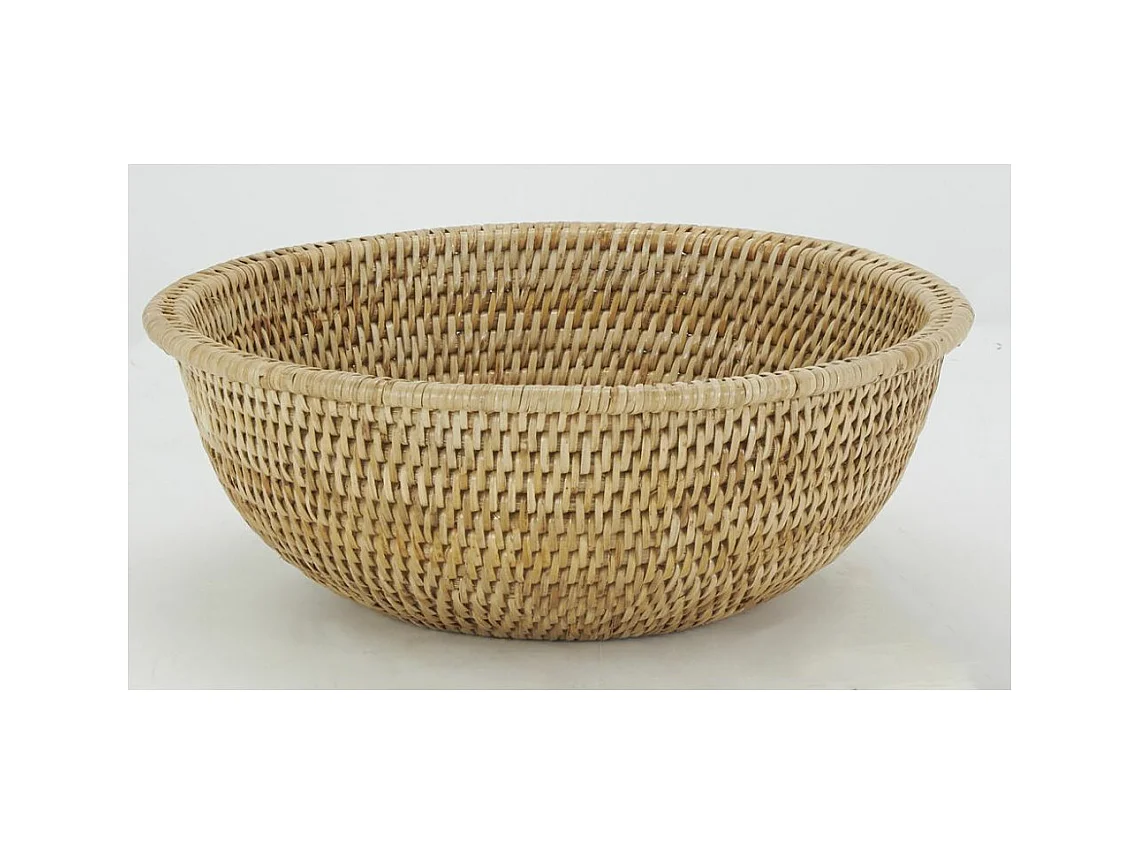 Ensemble saladier et support en rotin Rond