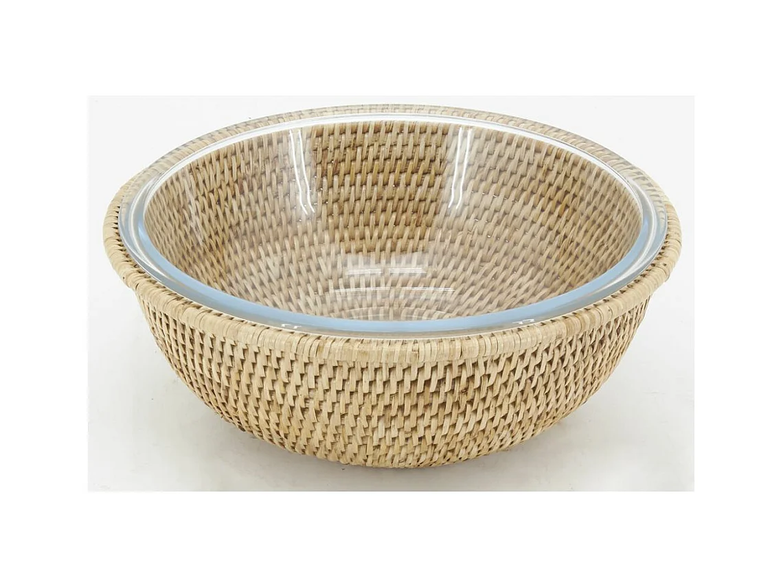 Ensemble saladier et support en rotin Rond