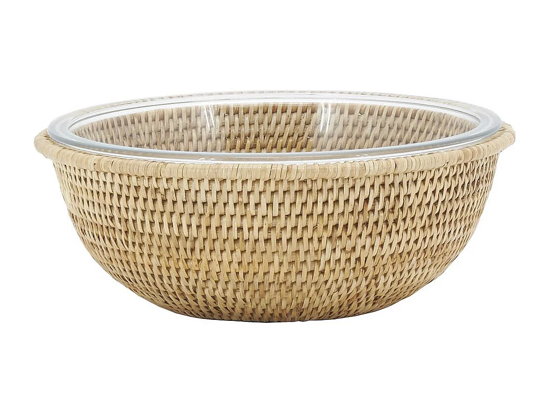 Ensemble saladier et support en rotin Rond