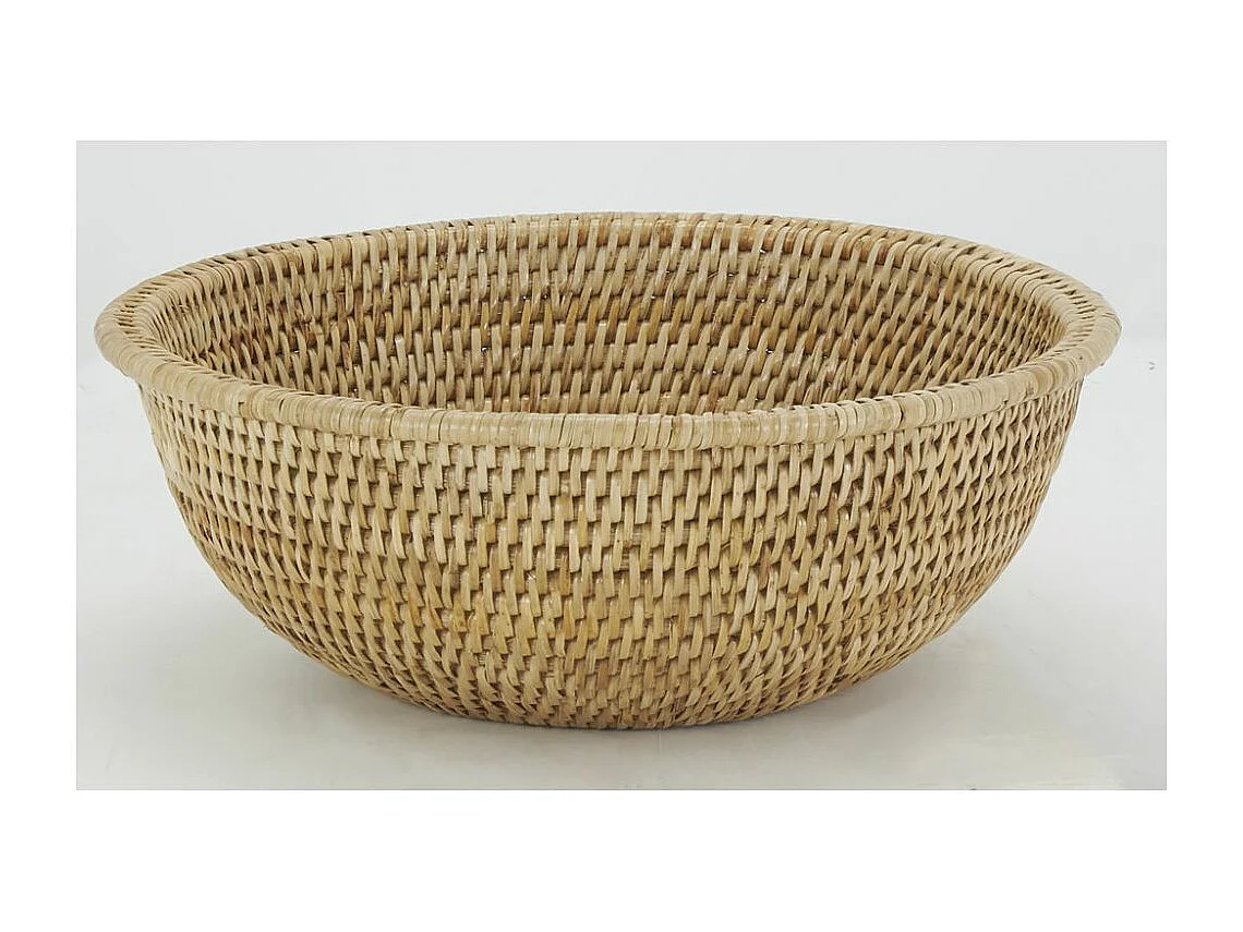 Ensemble saladier et support en rotin Rond
