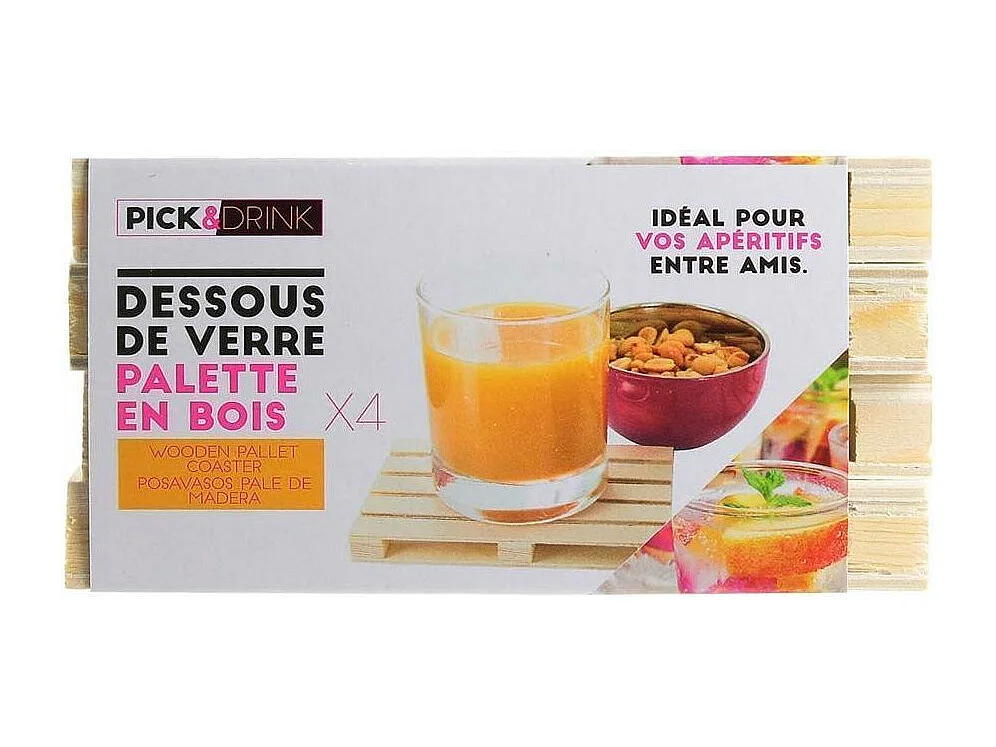 Dessous de verre 8 palettes en bois (Lot de 2)